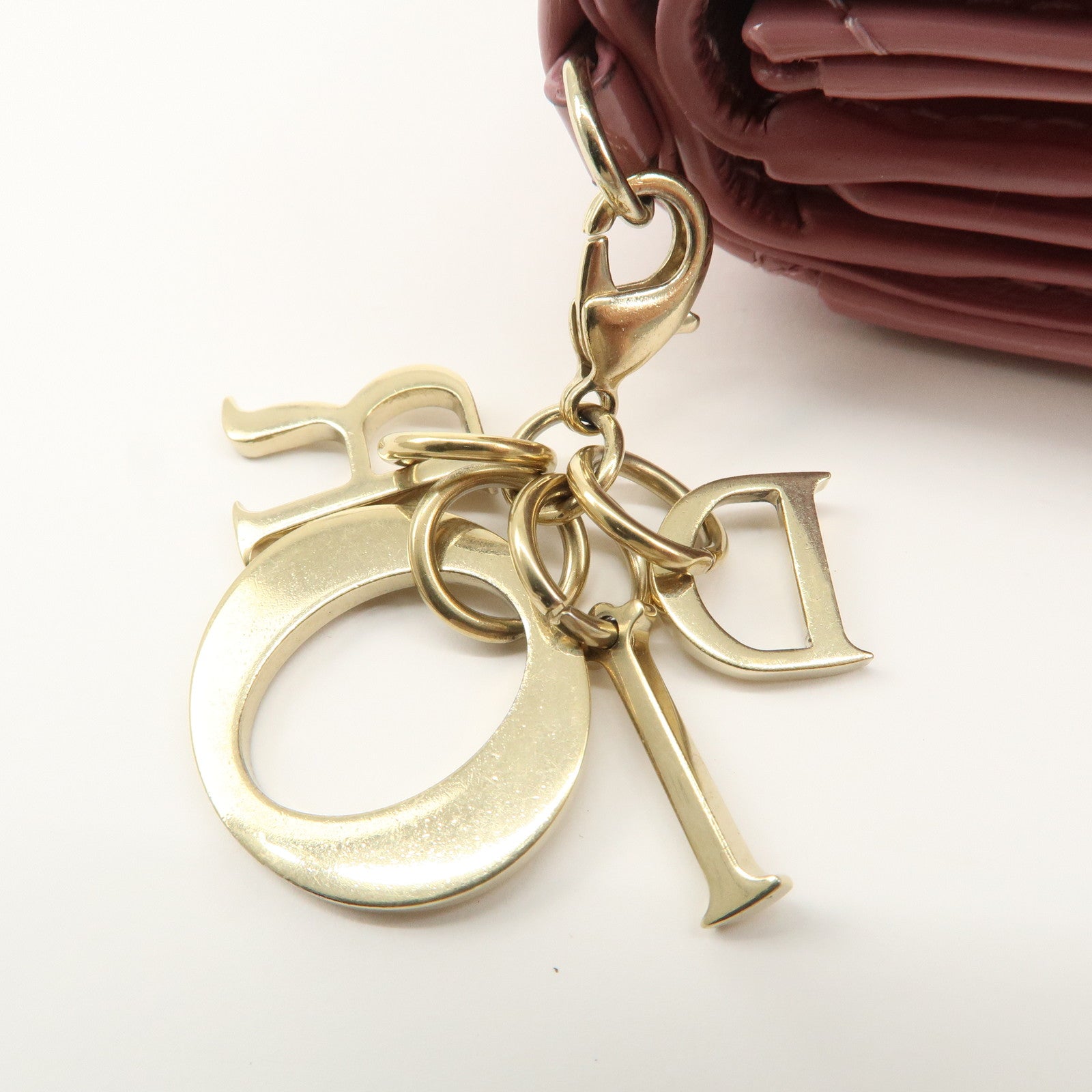 Christian Dior Lady Dior Cannage Patent Leather Tri-fold Wallet Pink Used