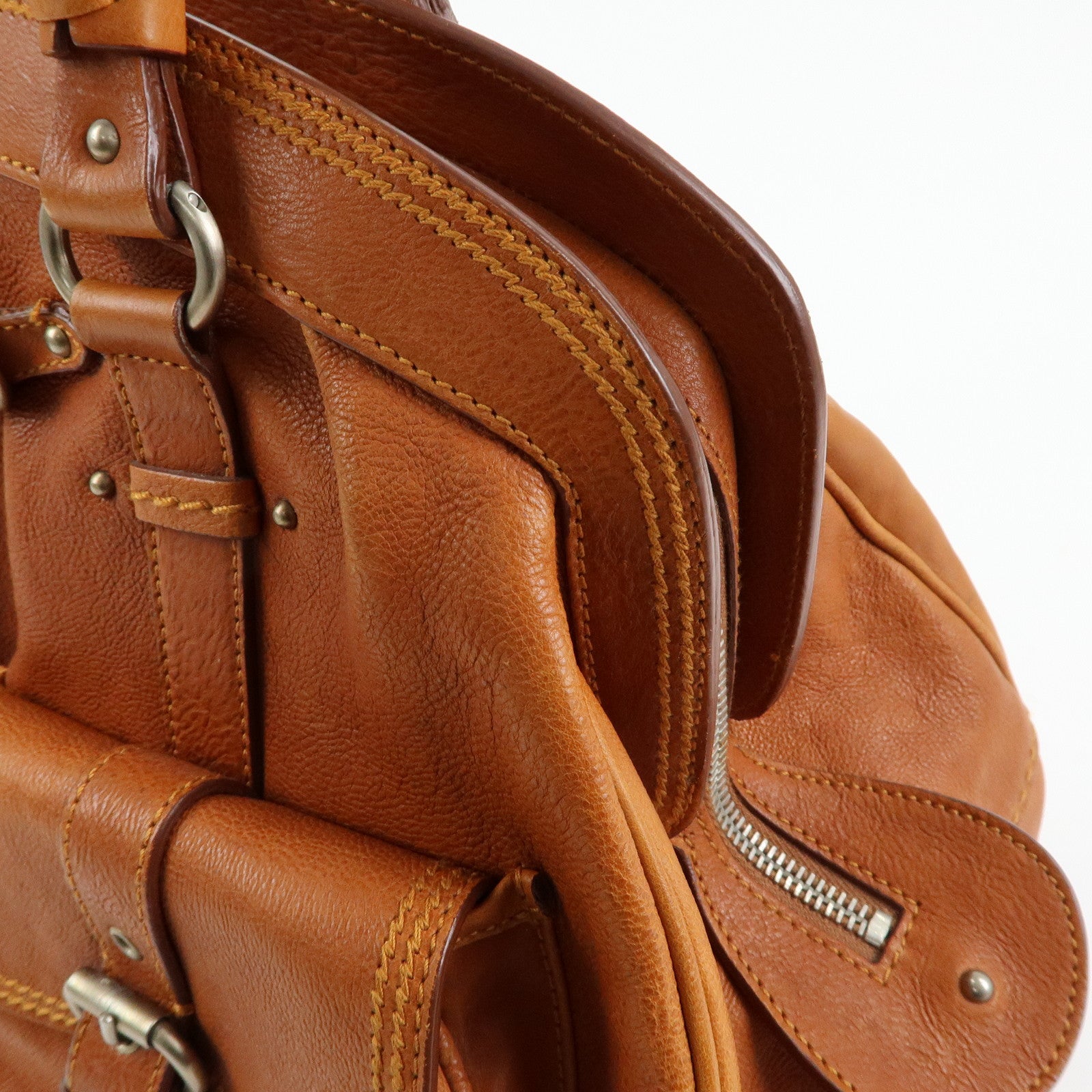 Christian Dior Leather Hand Bag Boston Bag Doctor's Bag Brown