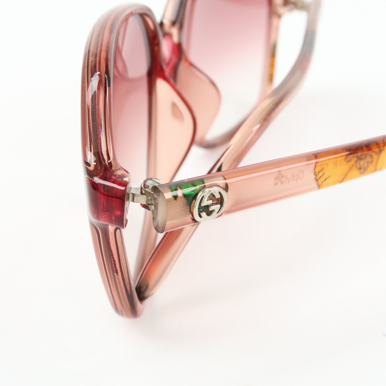 GUCCI Interlocking G Flora Plastic Sunglasses Pink Beige GG3636