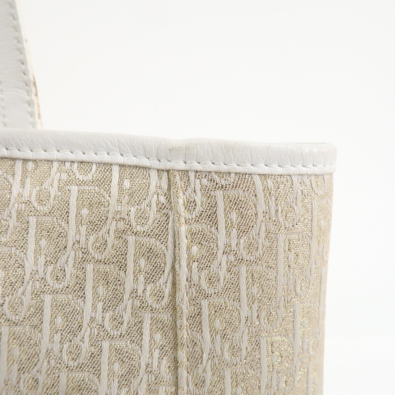 Christian Dior Trotter Canvas Leather Tote Bag Gold White 05RU0034