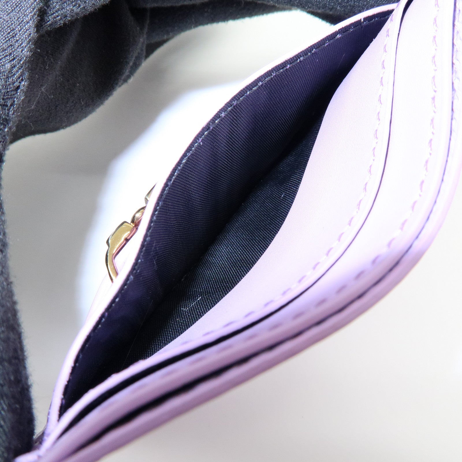 VERSACE Logo Leather Card Case Card Wallet Light Purple Gold