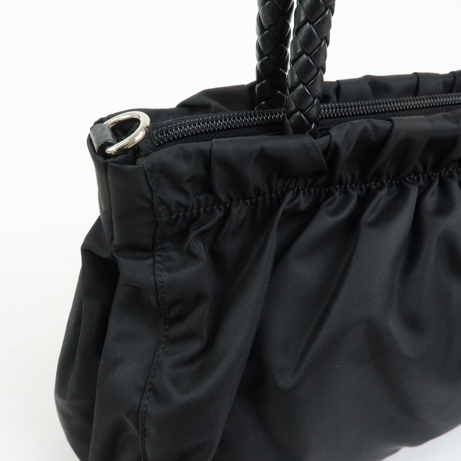 PRADA Triangle Logo Ribbon Nylon Leather 2Way Hand Bag Black BN1631