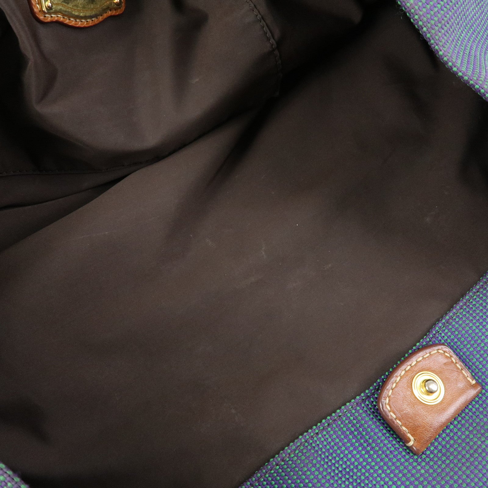 MIU MIU Logo Canvas Leather Tote Bag Shoulder Bag Blue Brown