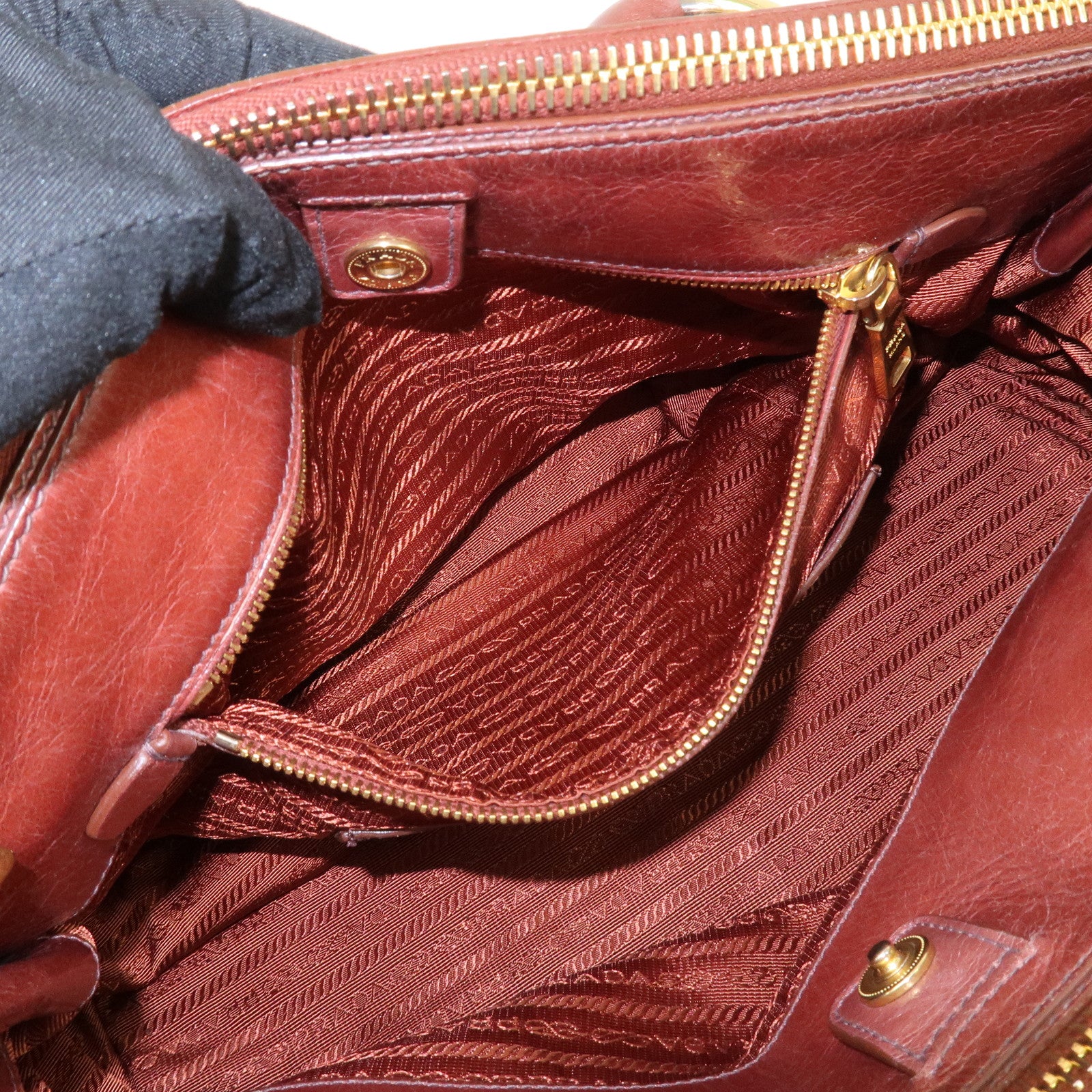 PRADA Logo Leather 2Way Hand Bag Shoulder Bag Brown BN2324