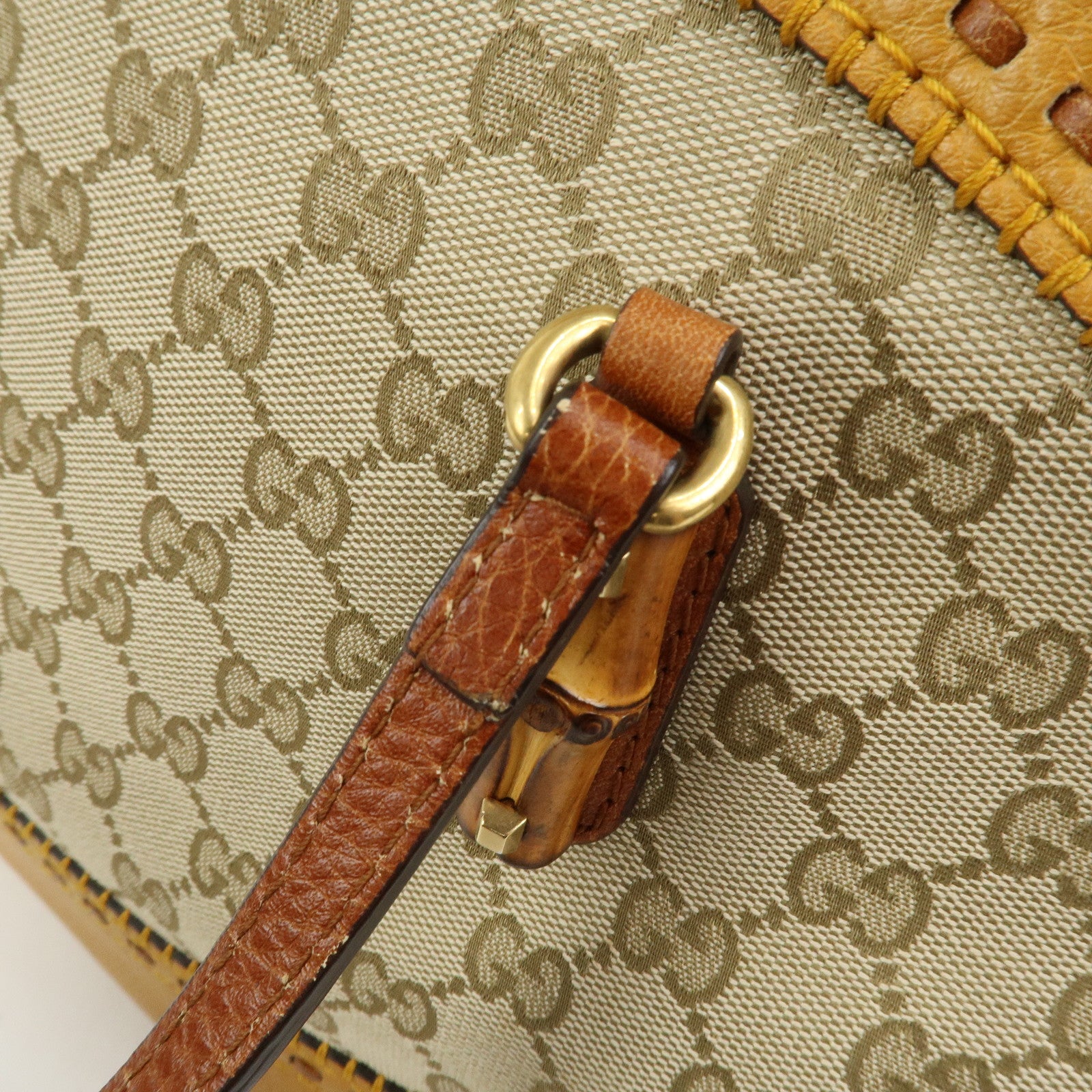 GUCCI Bamboo GG Canvas Leather Crafty Tote Bag Brown 339002