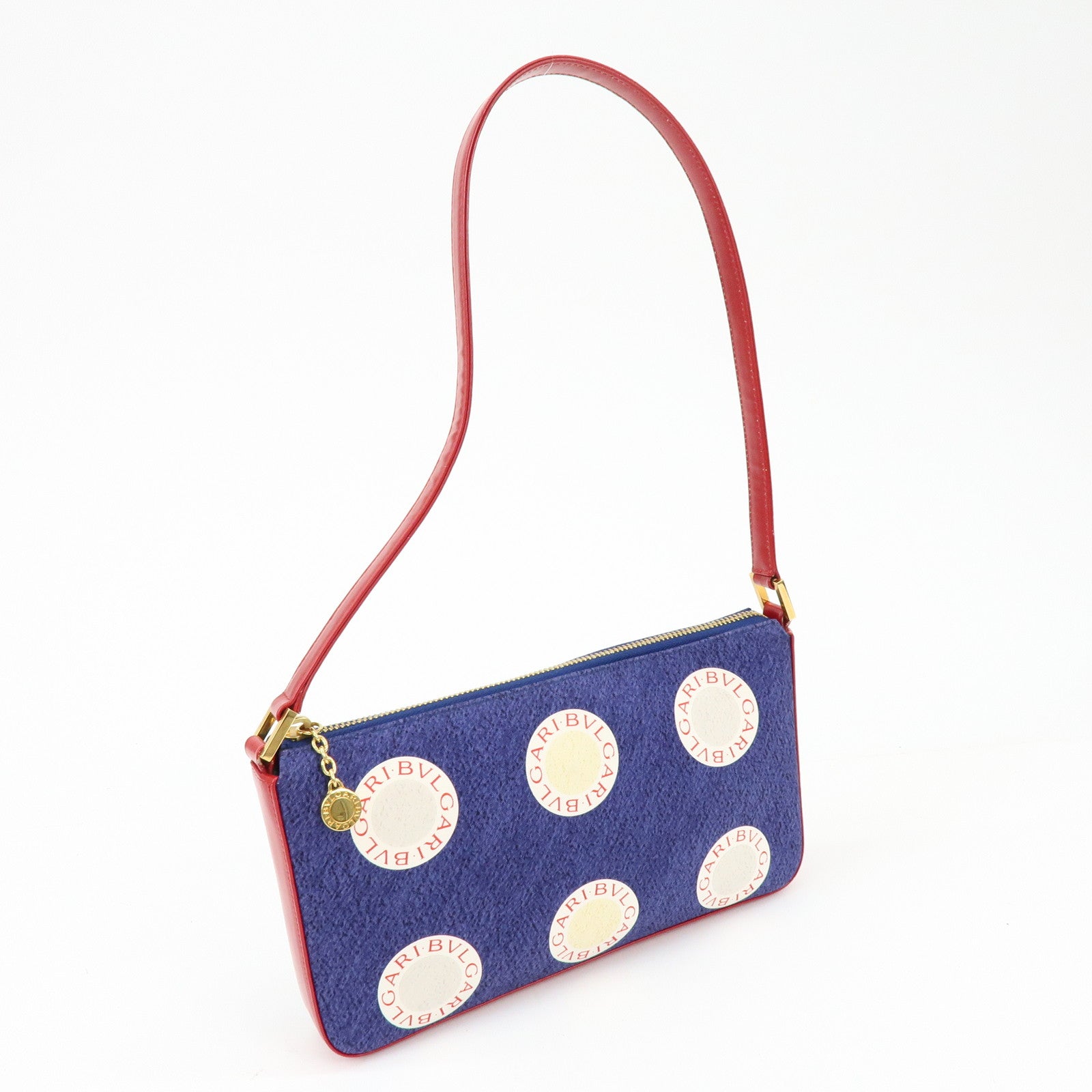 BVLGARI B-zero1 Canvas Leather Shoulder Bag Hand Bag Navy Red