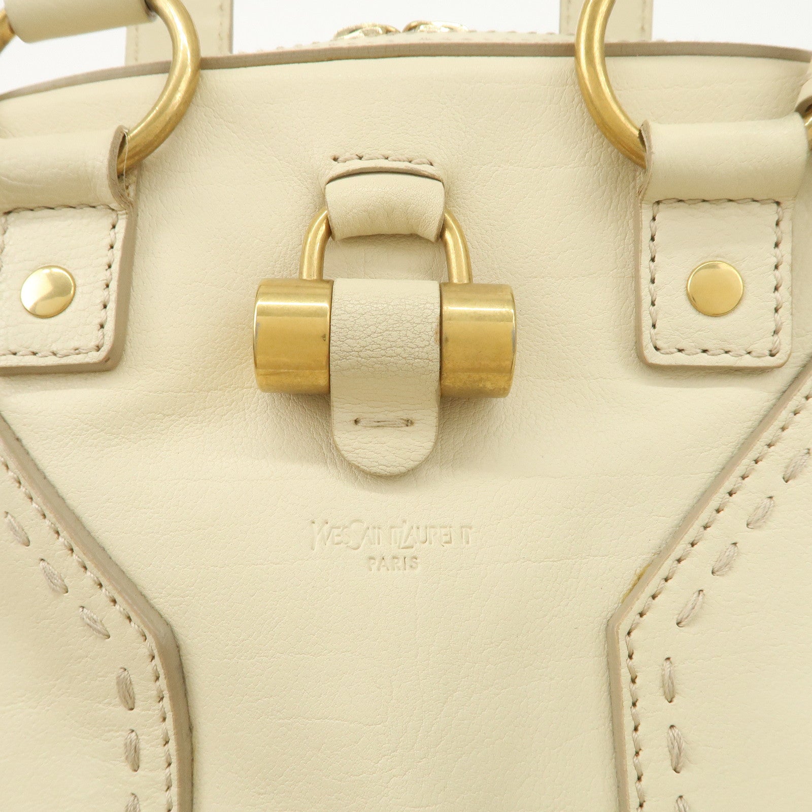 SAINT LAURENT PARIS Muse Leather Hand Bag Shoulder Bag Ivory