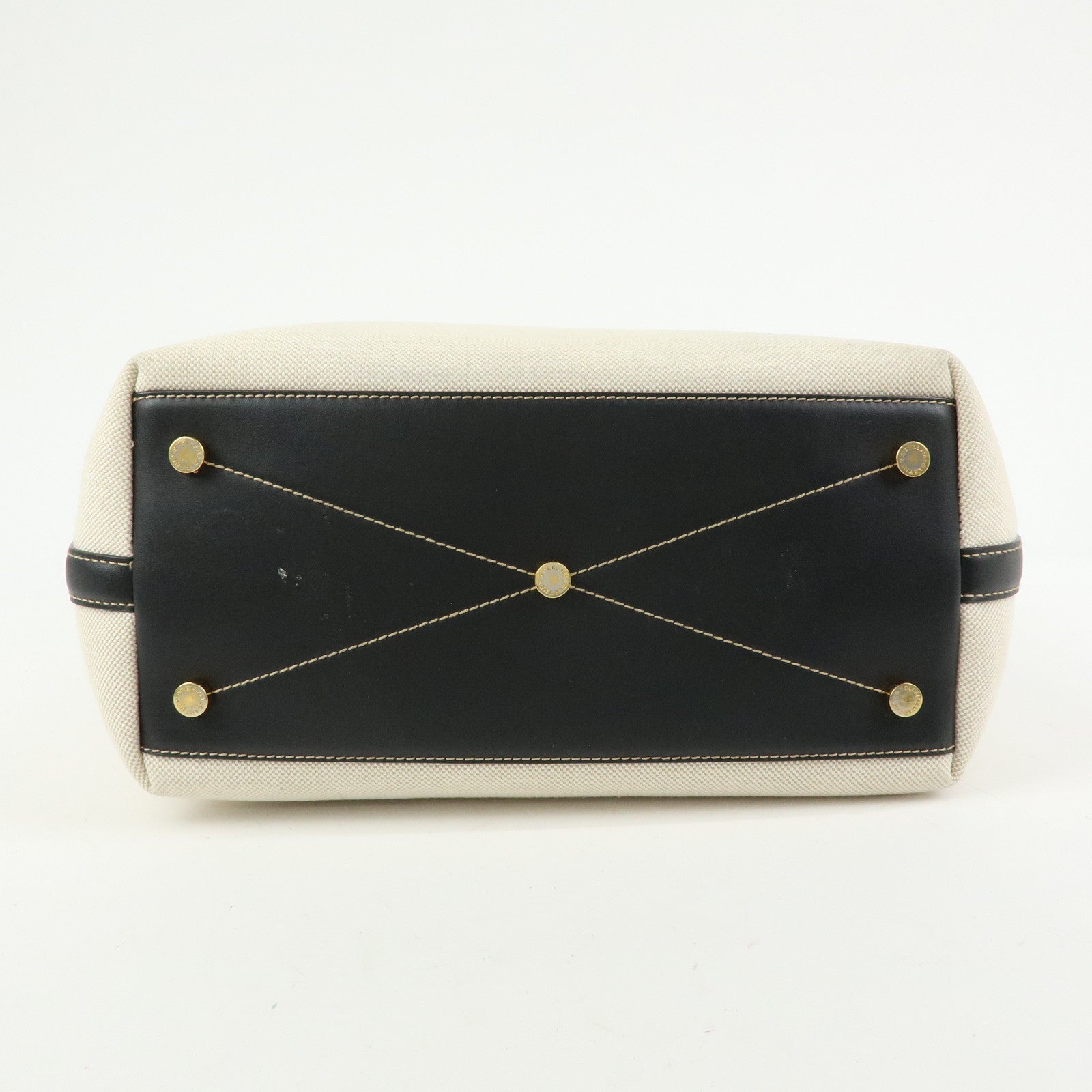 STELLA MCCARTNEY Leather Canvas Tote Bag Shoulder Bag Ecru Black