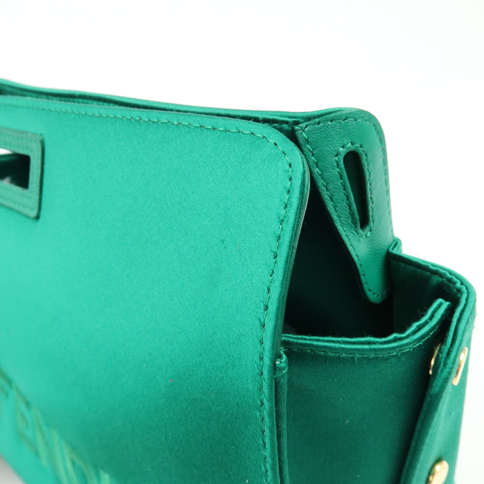 FENDI Satin Peekaboo Defender Hand Bag Cover Green 7AR717