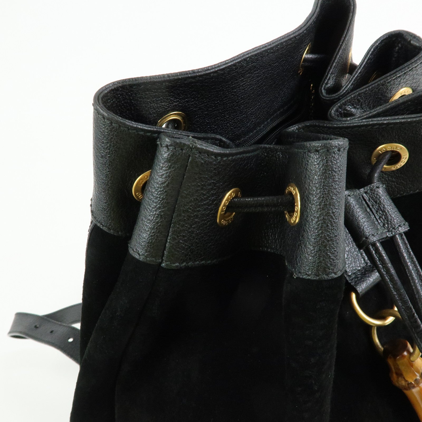 GUCCI Bamboo Suede Leather Backpack Rucksuck Black 003・2855・0043・0