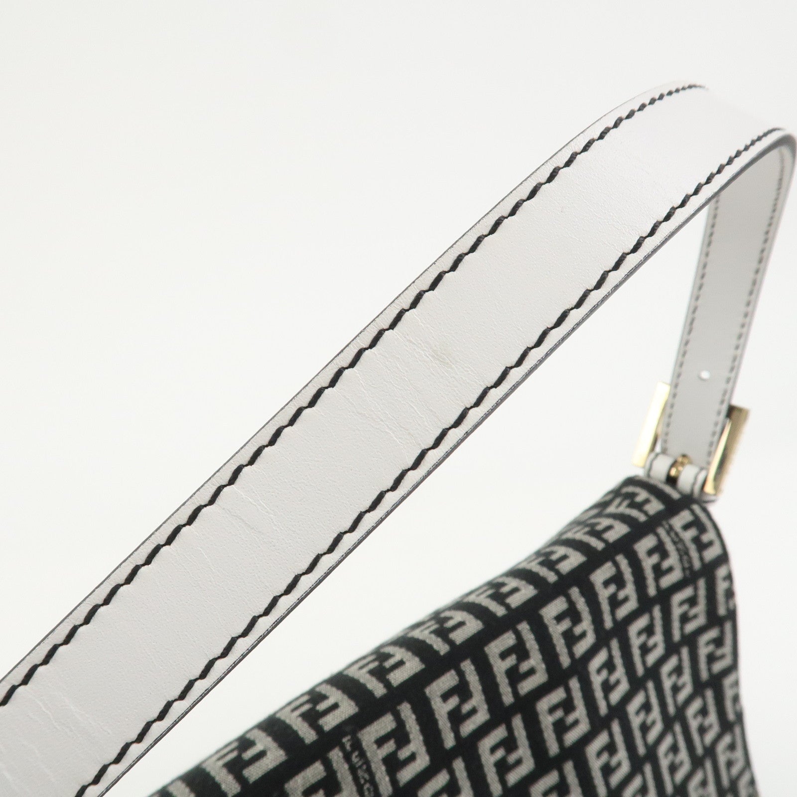 FENDI Mamma Baguette Zucchino Leather Canvas Shoulder Bag 8BR001