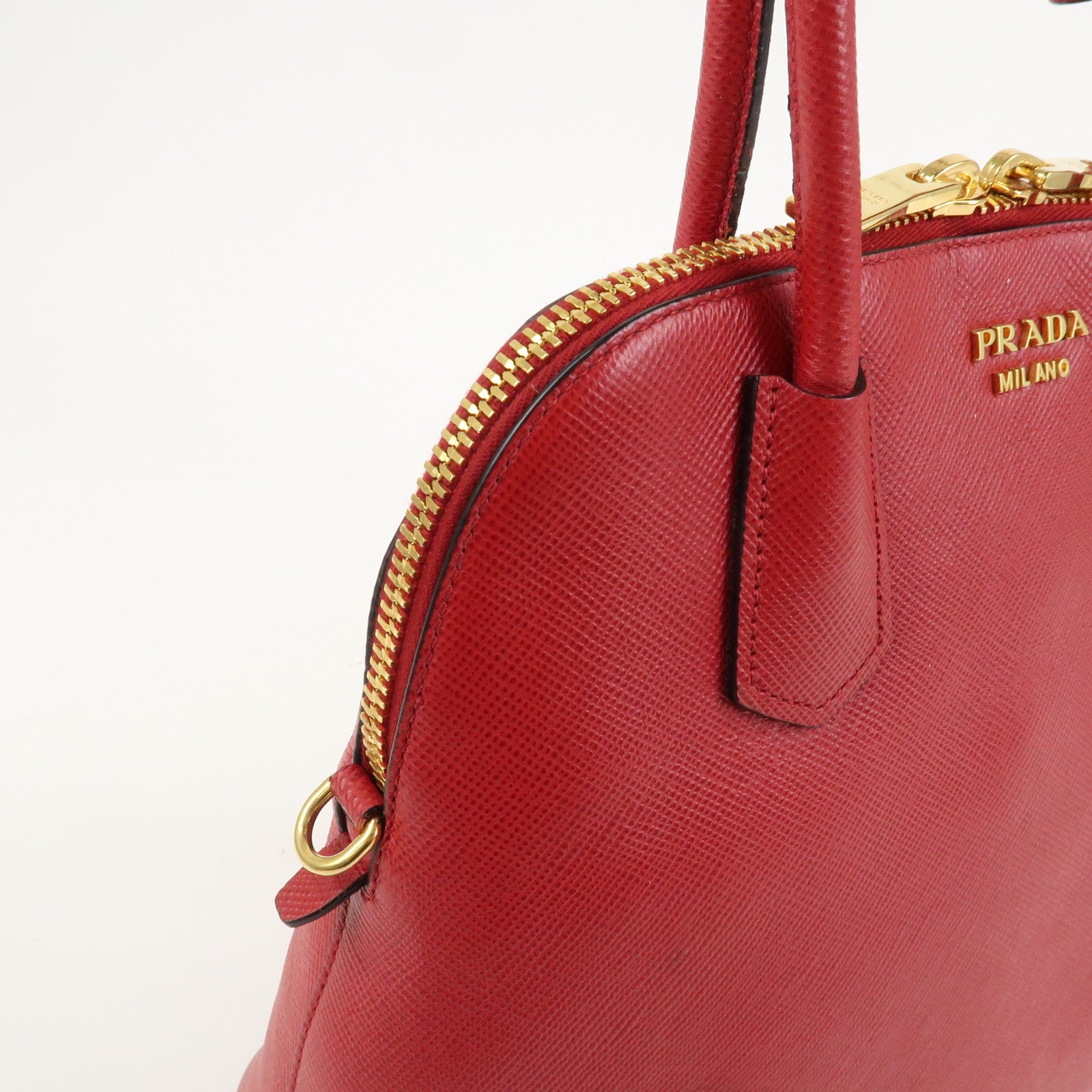 PRADA Logo Saffiano Leather 2Way Hand Bag Shoulder Bag Red BL0907