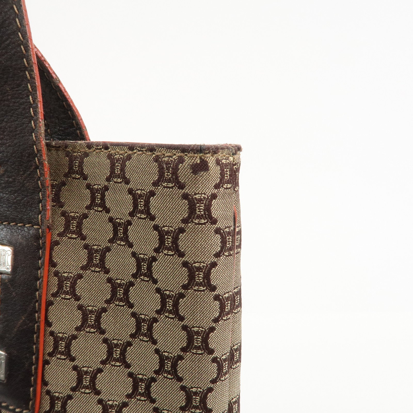 CELINE Macadam Canvas Leather Tote Bag Shoulder Bag Beige Brown