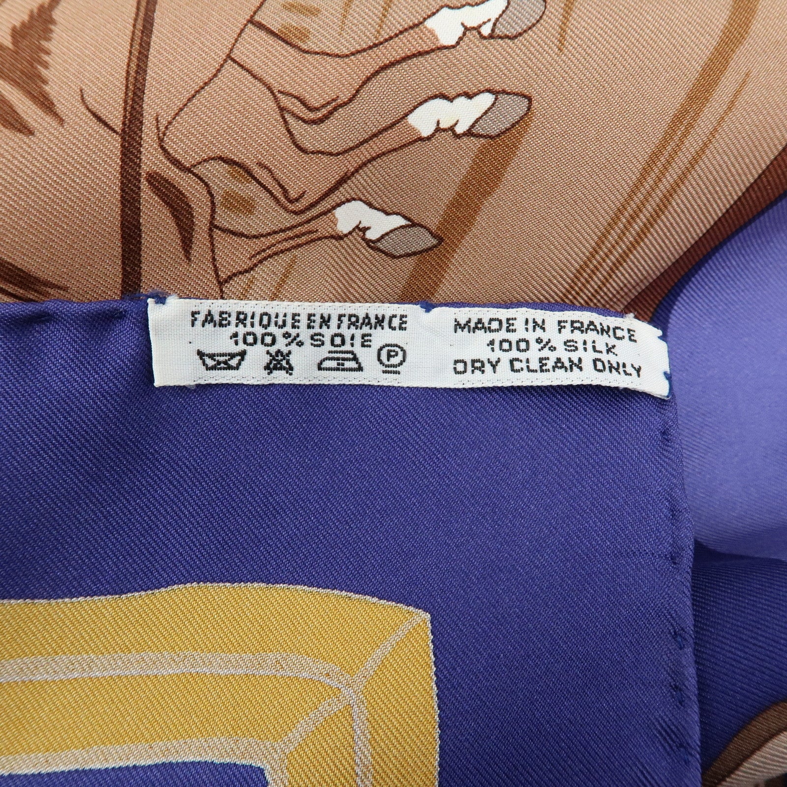 HERMES Carre 90 Set of 2 Silk 100% Scarf Navy Beige Brown