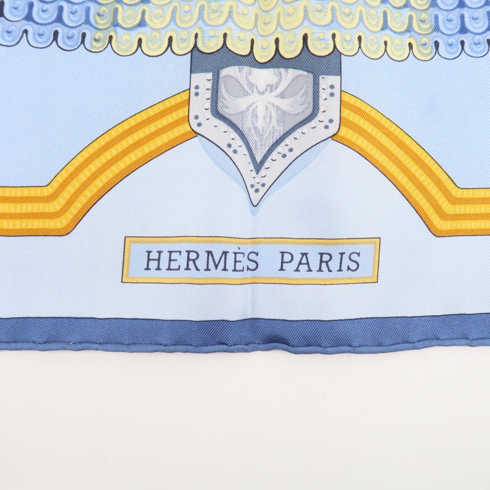 HERMES Carre 90 Silk 100% Scarf Cavaliers ottomans Light Blue Used