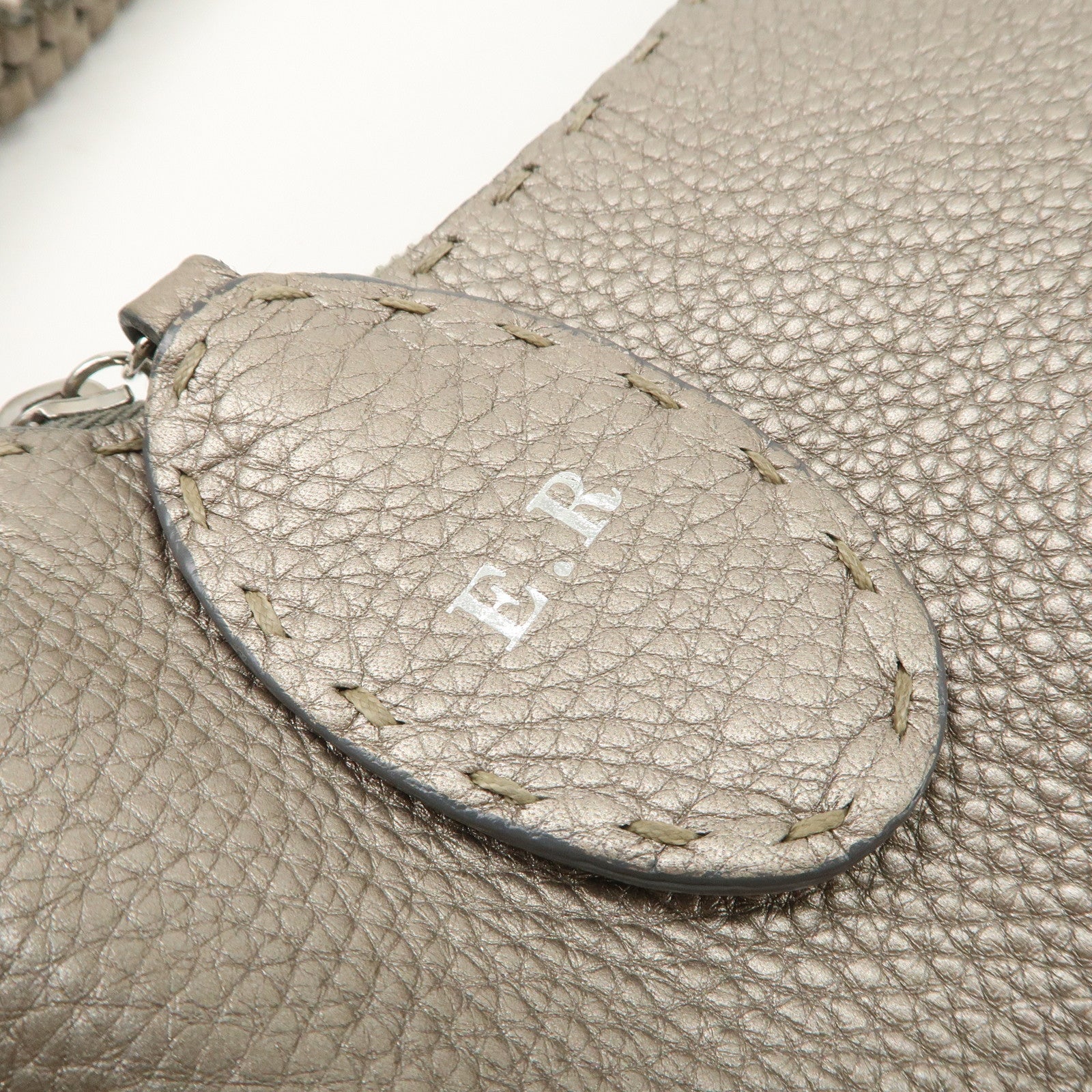 FENDI Selleria Leather Tote Bag Shoulder Bag Hand Bag Gray Used