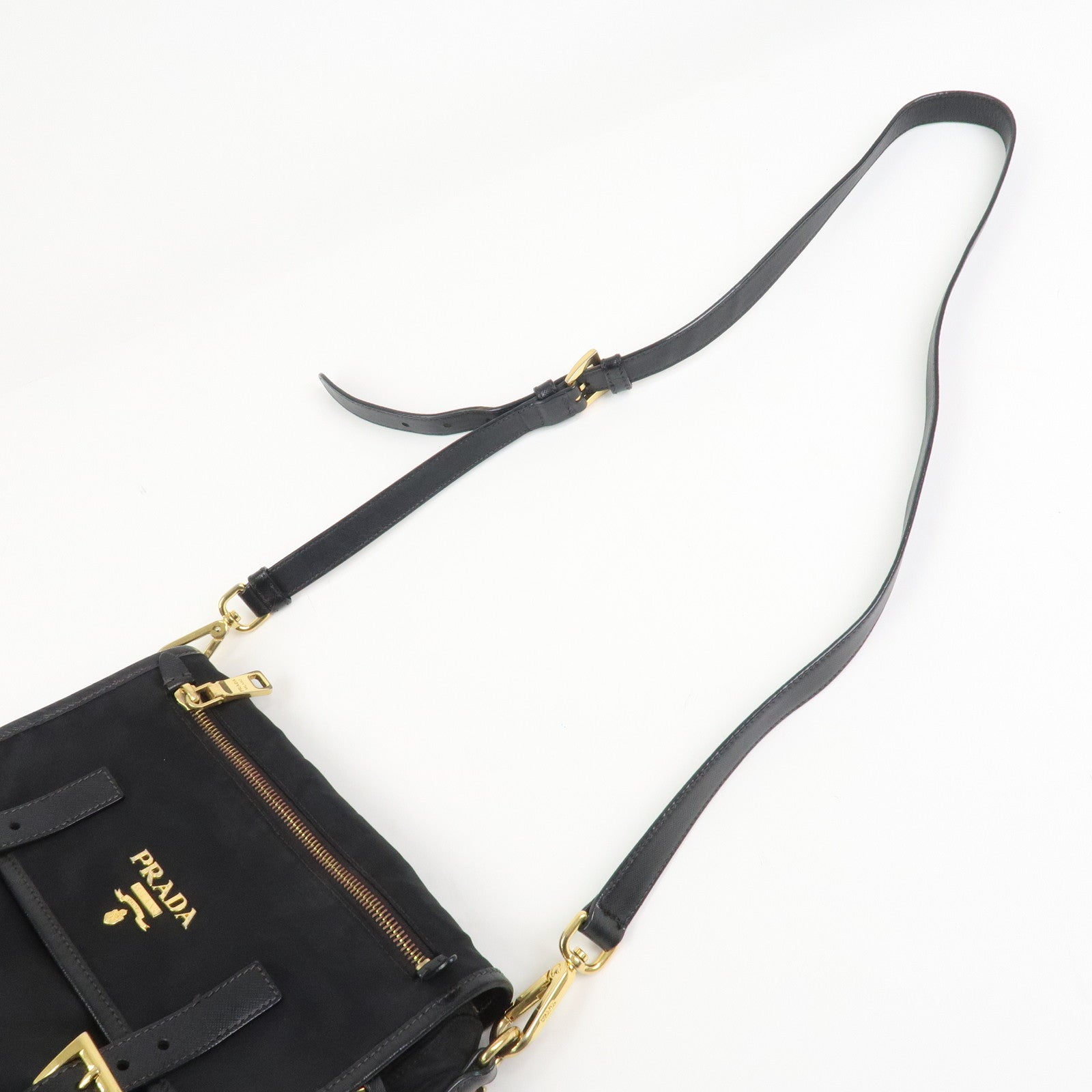 PRADA Logo Nylon Saffiano Leather Shoulder Bag Crossbody Bag Black