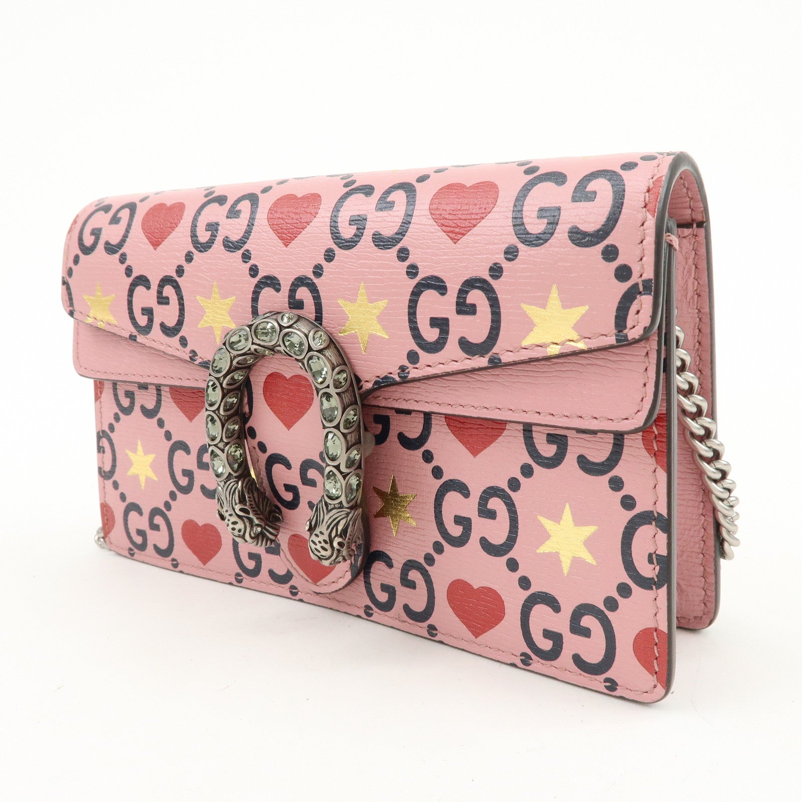 GUCCI Dionysus Super Mini Bag Heart Chain Shoulder Bag Pink 476432