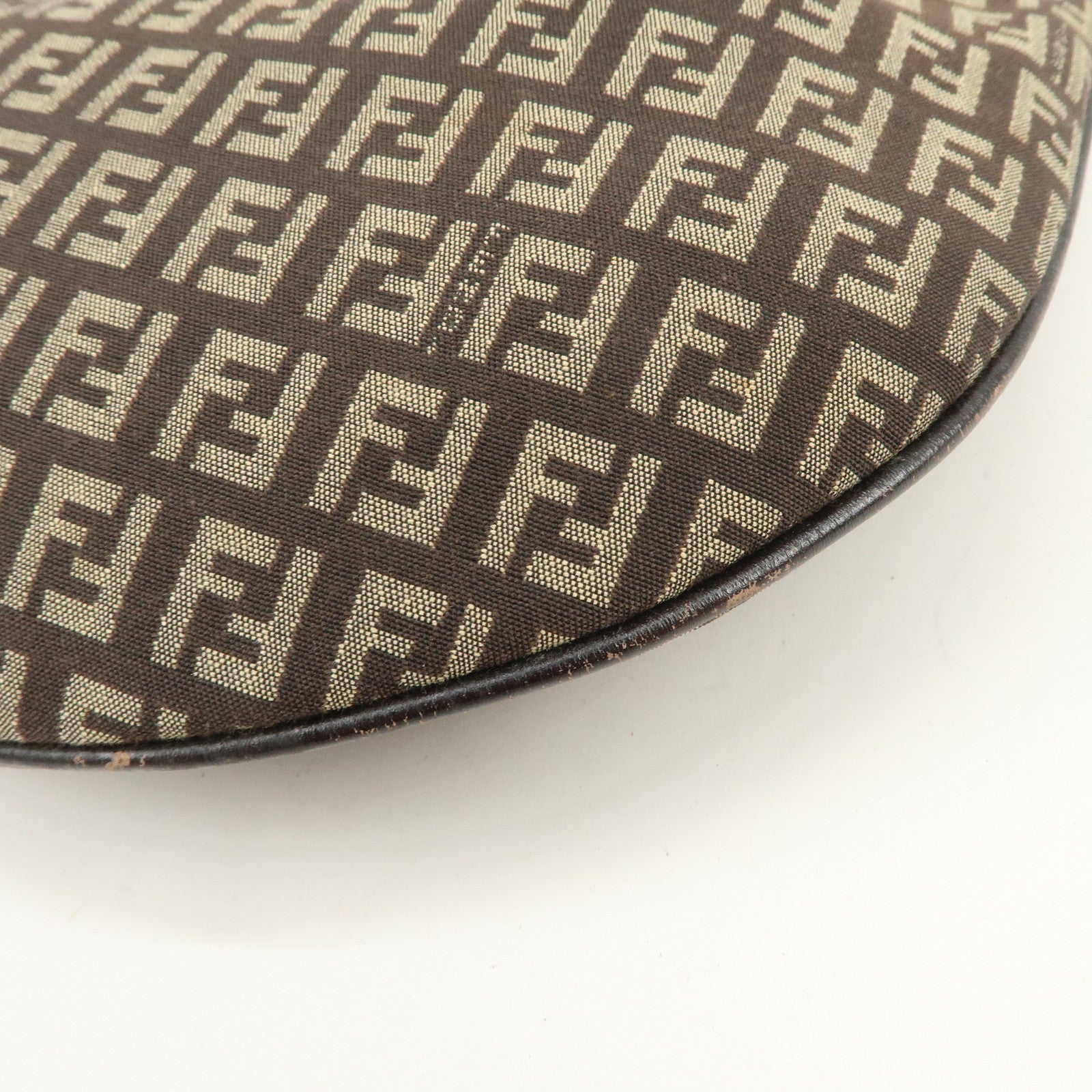 FENDI Zucchino Canvas Leather Hand Bag Shoulder Bag Brown 8BR441
