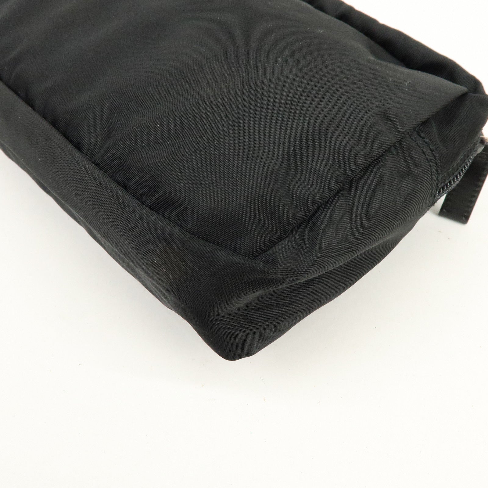 PRADA Triangle Logo Nylon Pouch Cosmetic Case Black