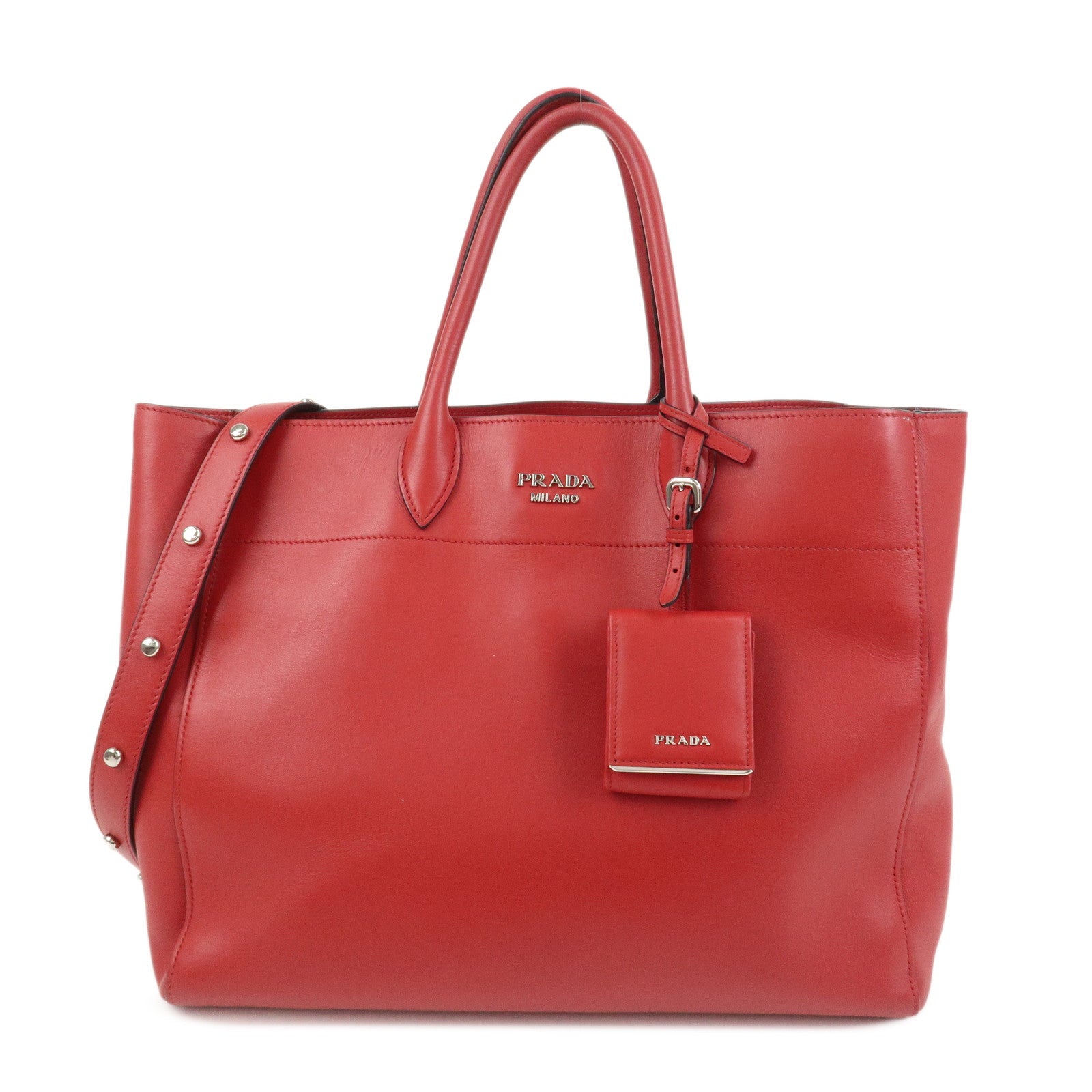 PRADA Logo Leather 2Way Bag Tote Bag Hand Bag Shoulder Bag 1BG041