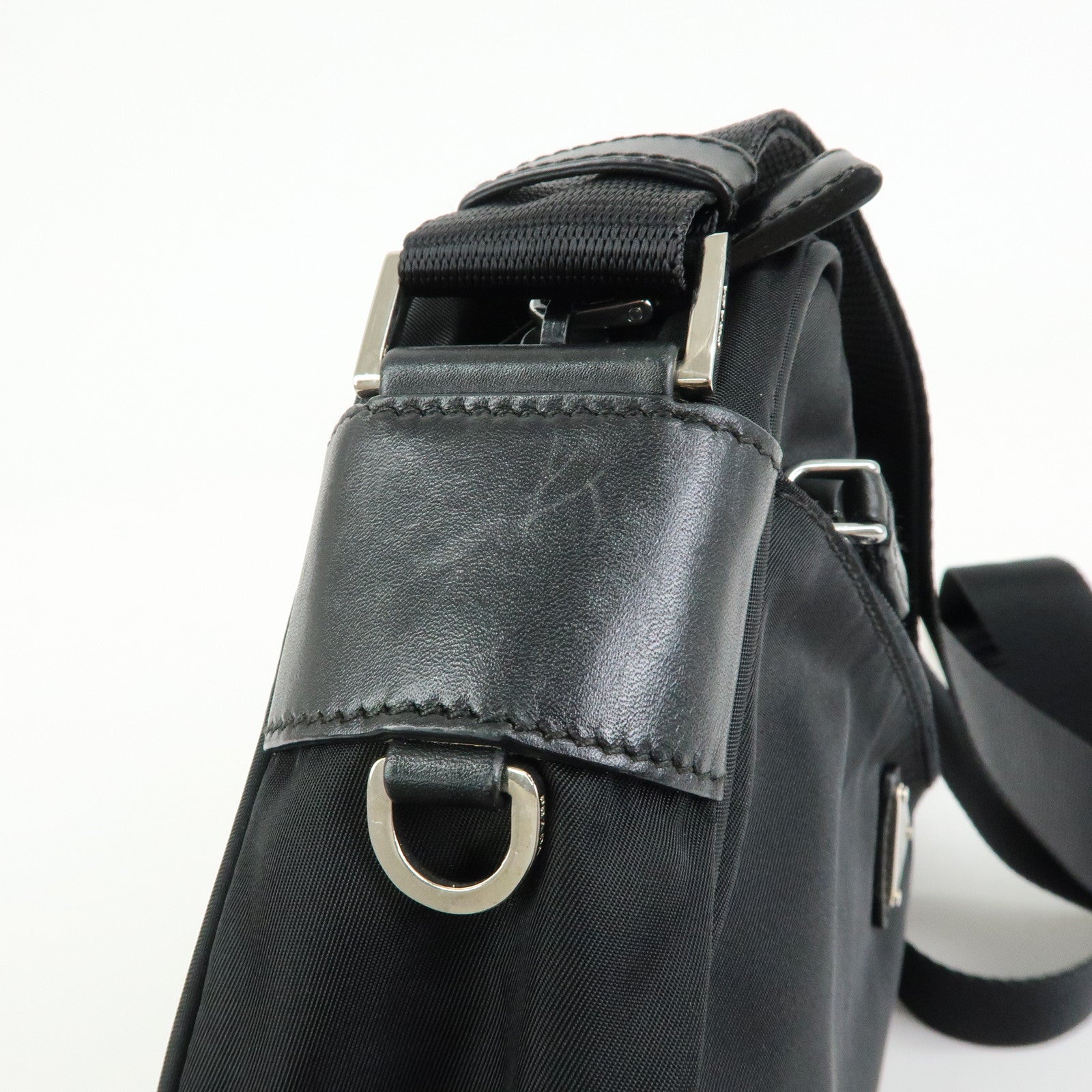 PRADA Triangle Logo Nylon Leather Shoulder Crossbody Bag Black