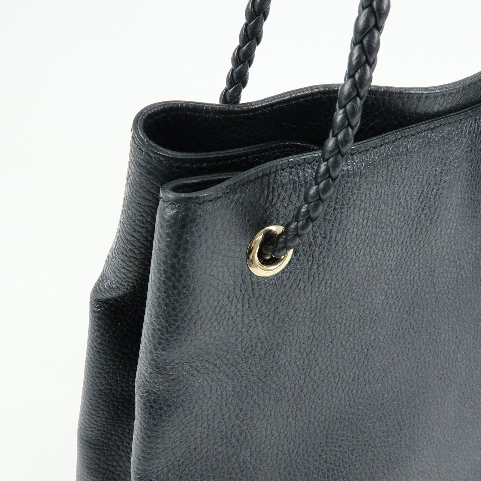GUCCI Logo Leather Tote Bag Shoulder Bag Black 380118