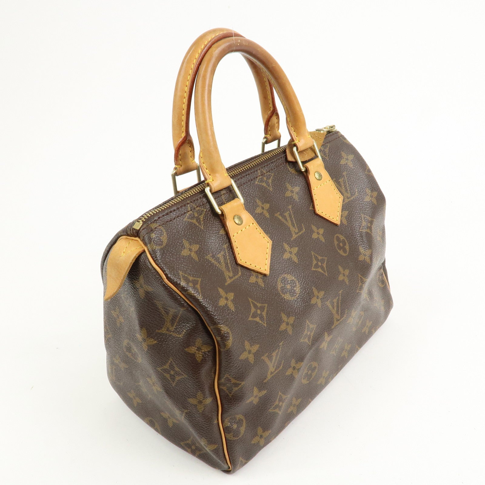Louis Vuitton Monogram Canvas Leather Speedy 25 Boston Bag Brown M41528