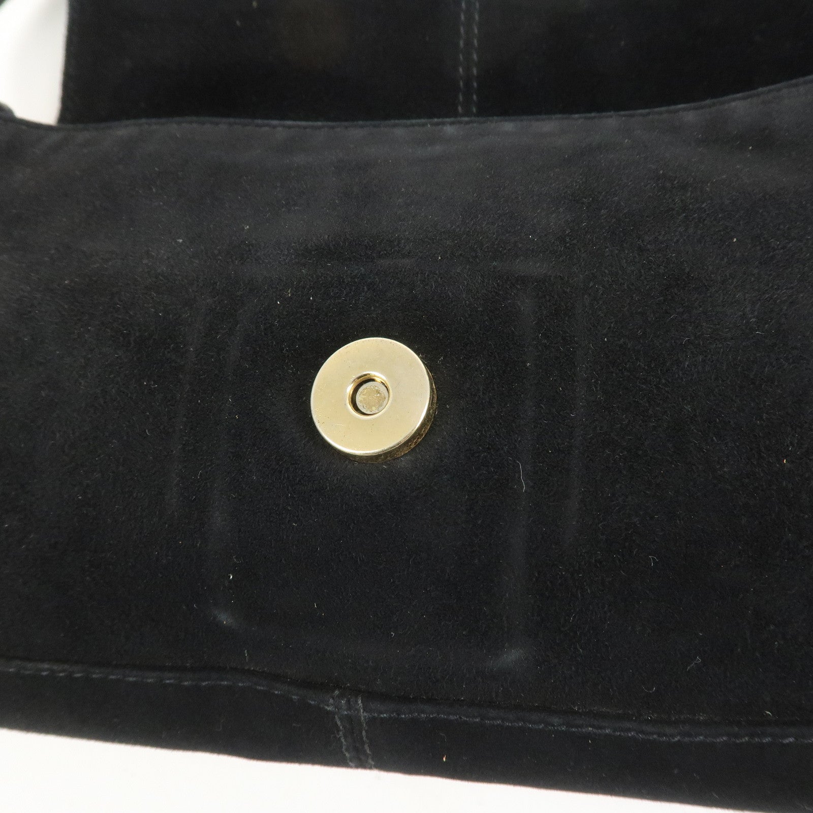 FENDI Mamma Baguette Logo Suede Shoulder Bag Black 26424