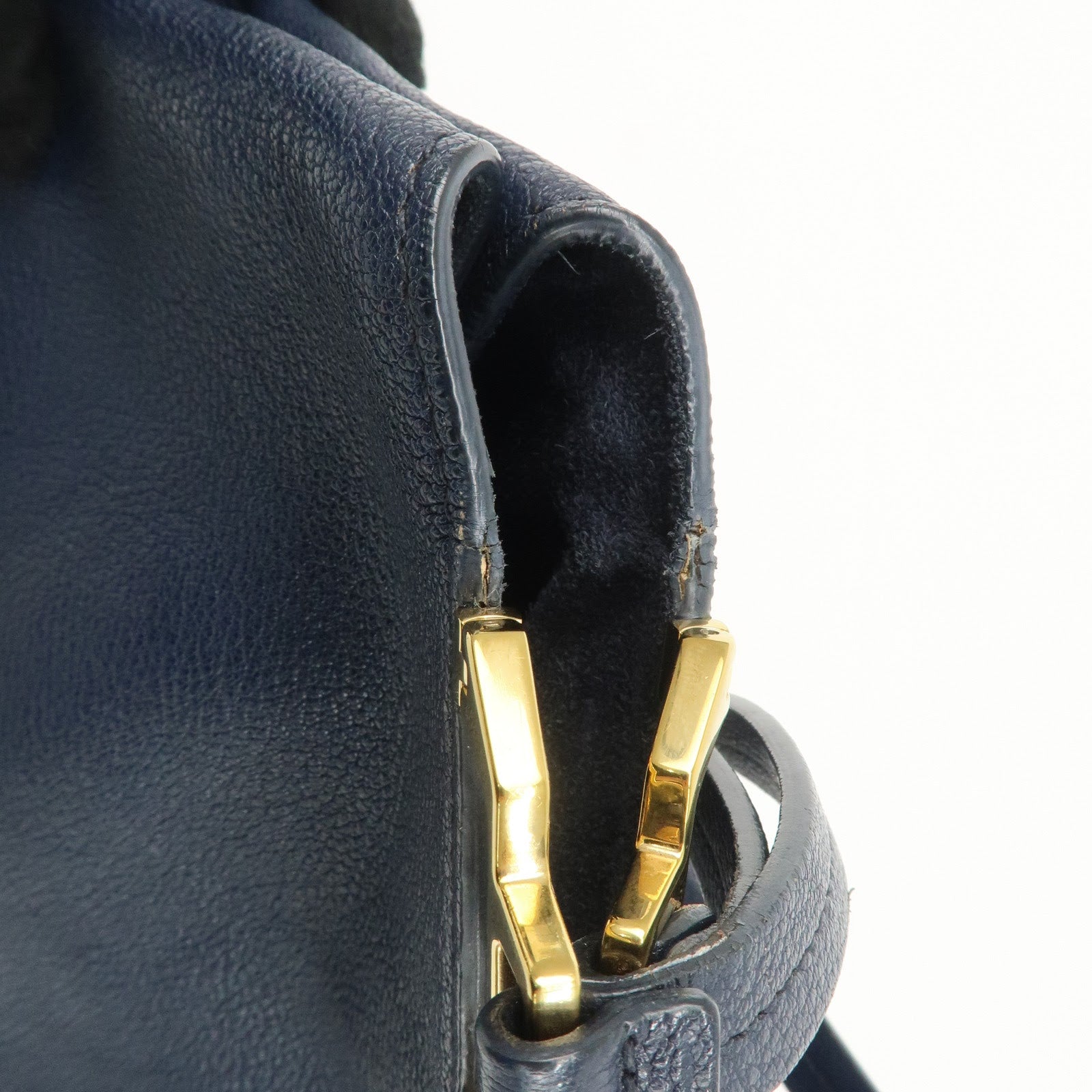 MIUMIU Logo Madras Leather Hand Bag Tote Bag Navy Gold Hardware Used