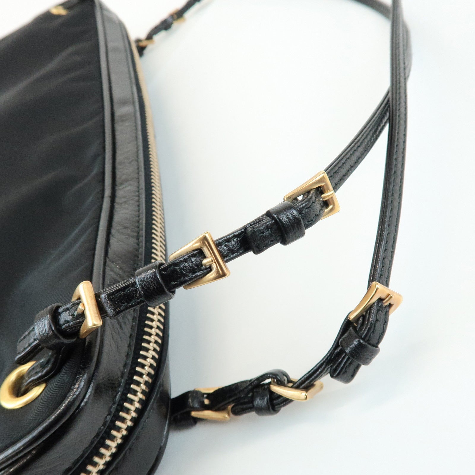 PRADA Triangle Logo Nylon Leather Shoulder Bag Black BN0218