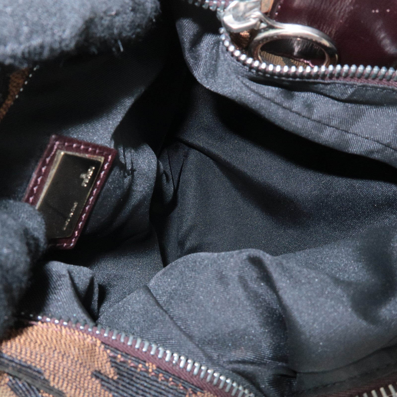 FENDI Zebra Leather Canvas Shoulder Bag Hand Bag Black Brown Used