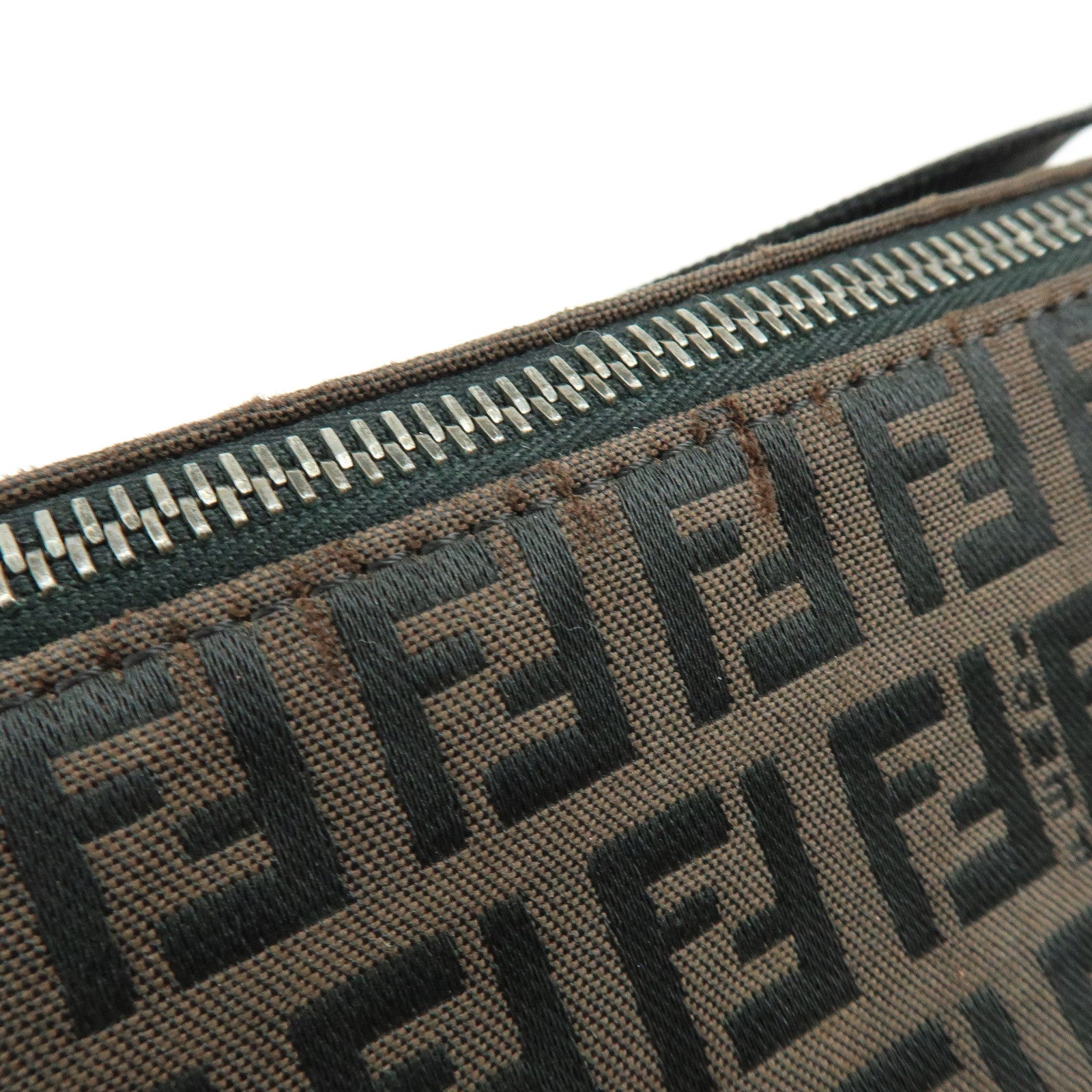 FENDI Zucca Canvas Leather Shoulder Bag Brown Black 7VA003