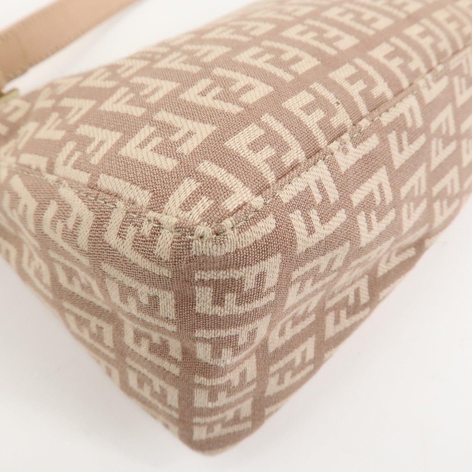 FENDI Zucchino Canvas Leather Shoulder Hand Bag Pink Beige 8BR444