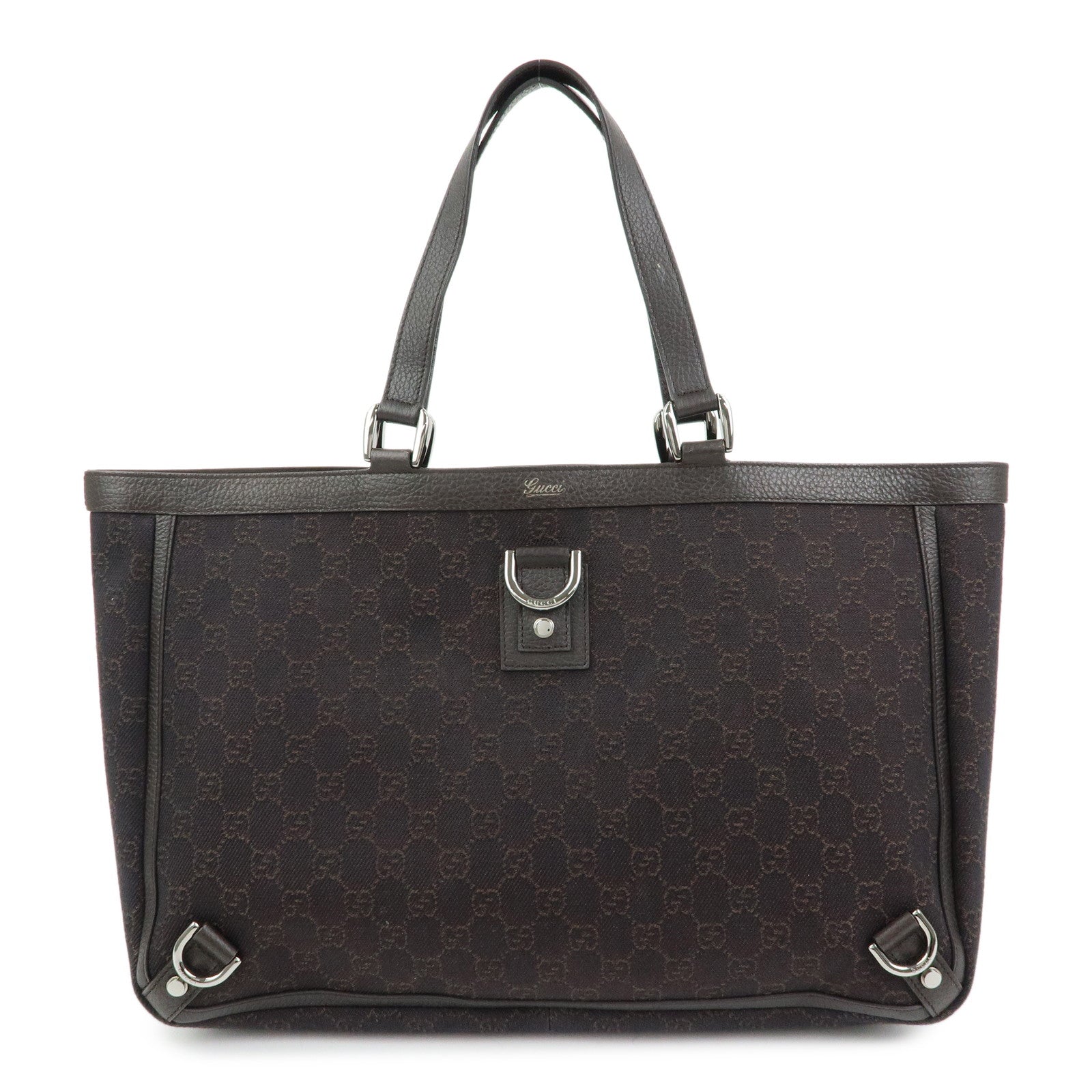 GUCCI Abbey GG Denim Leather Tote Bag Hand Bag Dark Brown 293580
