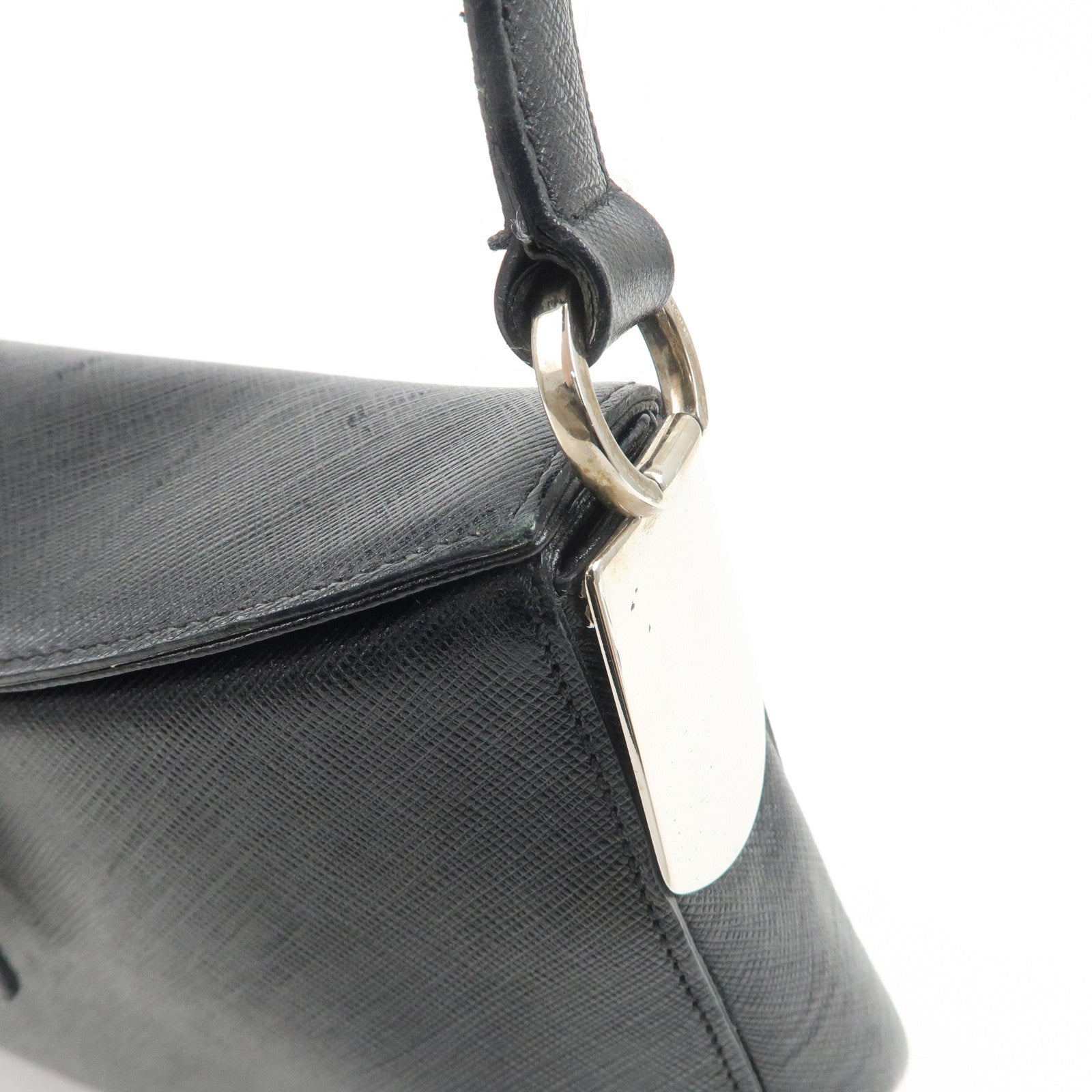 Ferragamo Gancini Leather Shoulder Bag Hand Bag Black Silver HDW