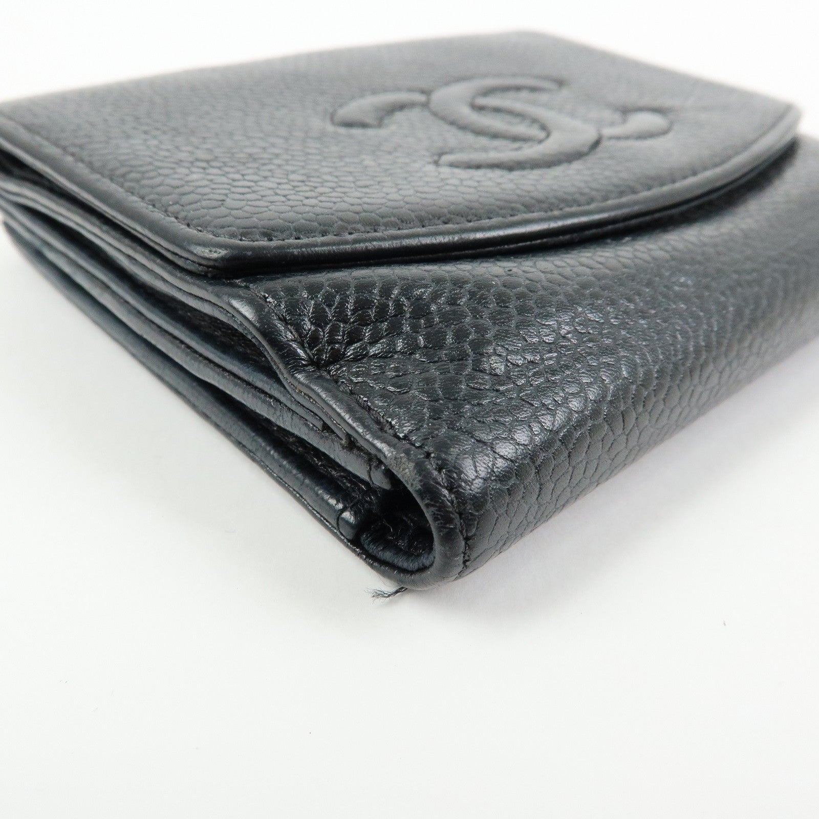 CHANEL COCO Mark Cavairskin Compact Wallet Black