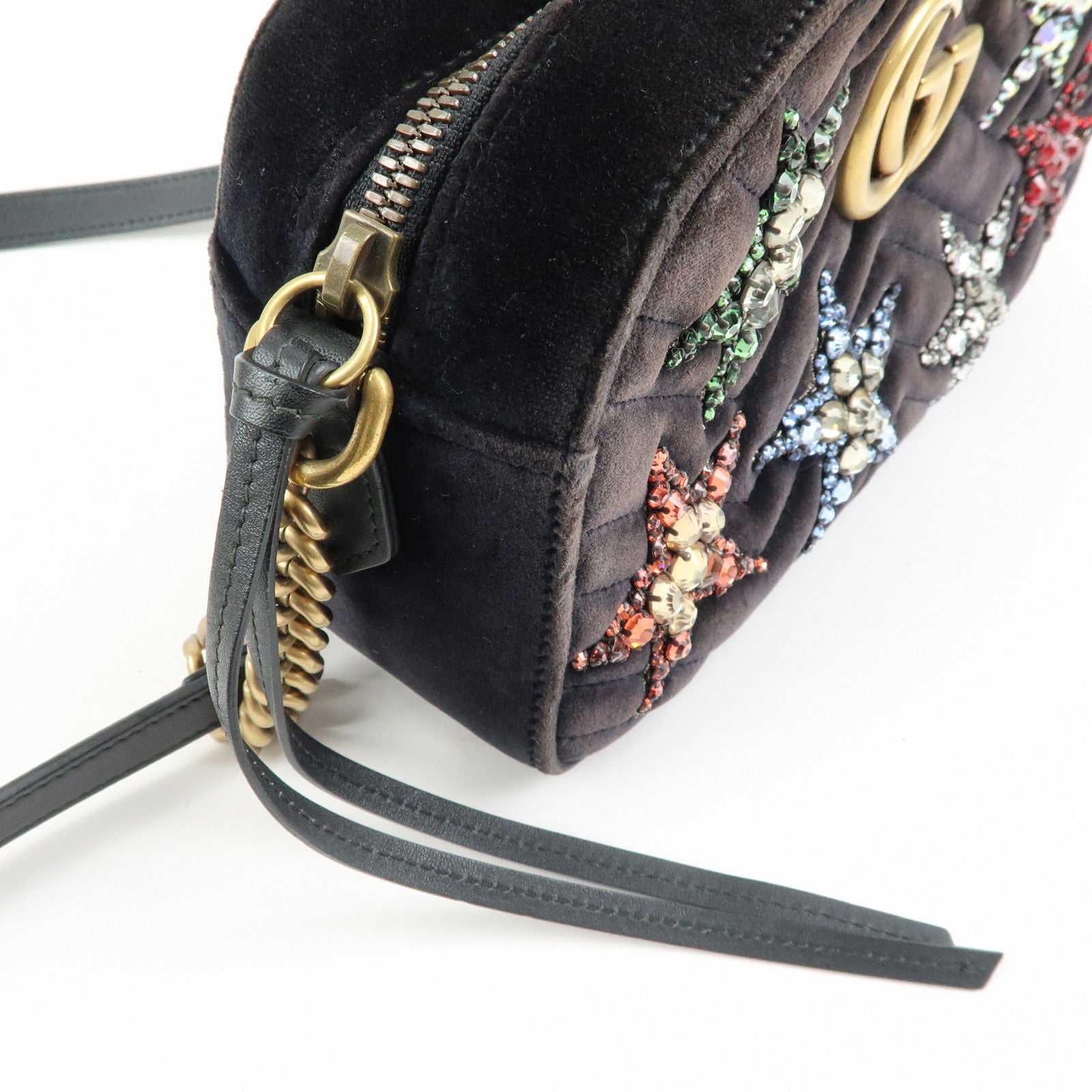 GUCCI GG Marmont Velvet Leather StarMotif Bijou Shoulder Bag 447632