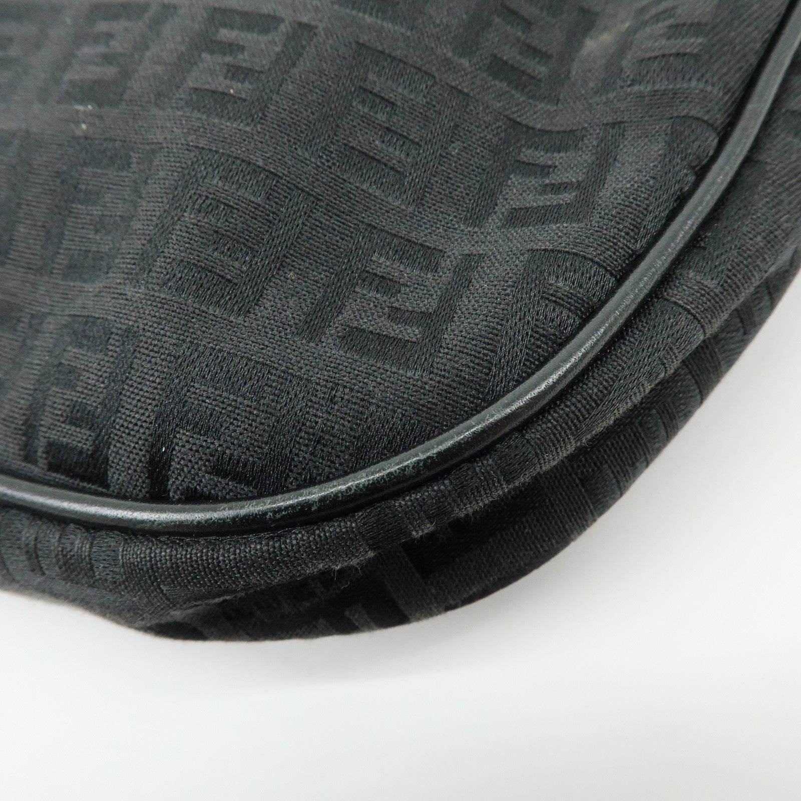 FENDI Zucchino Canvas Leather Shoulder Bag Hand Bag Black