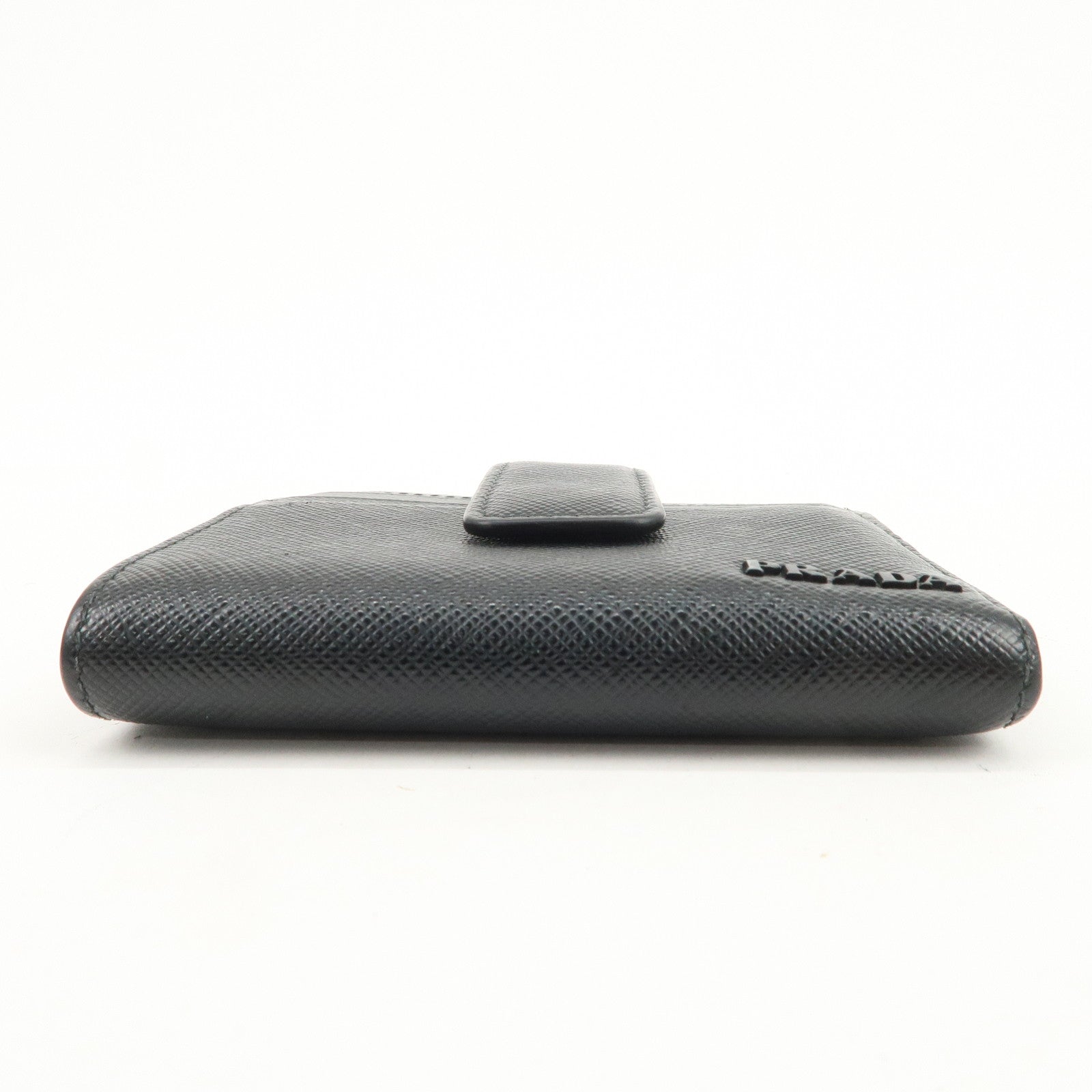 PRADA Logo Saffiano Leather Compact Wallet Black 2MC066
