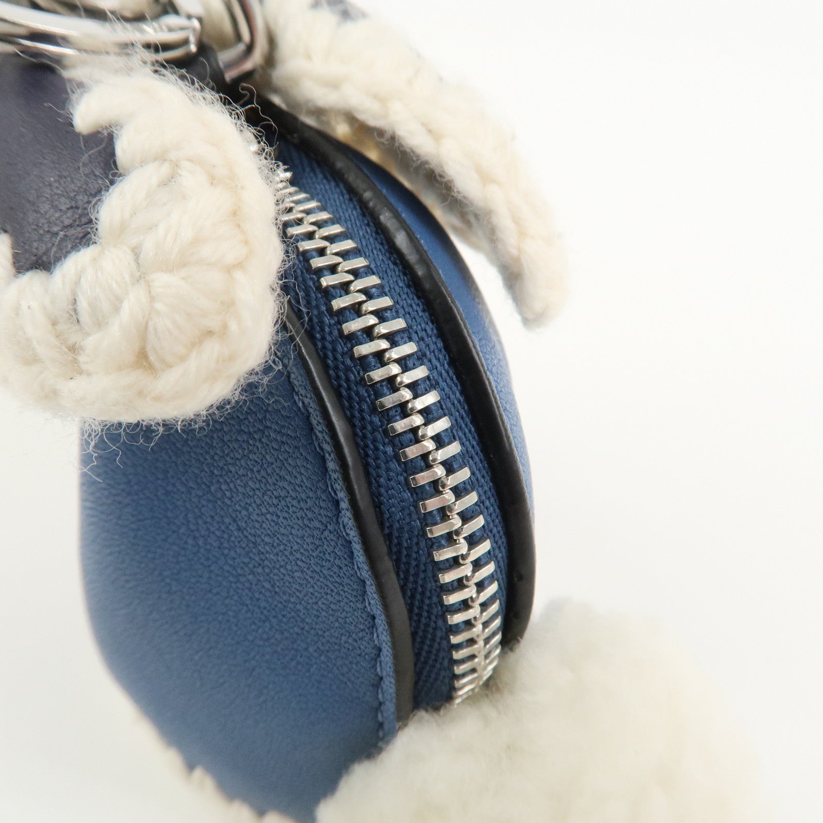 LOEWE Rabbit Motif Leather Coin Case Charm Key Chain Blue
