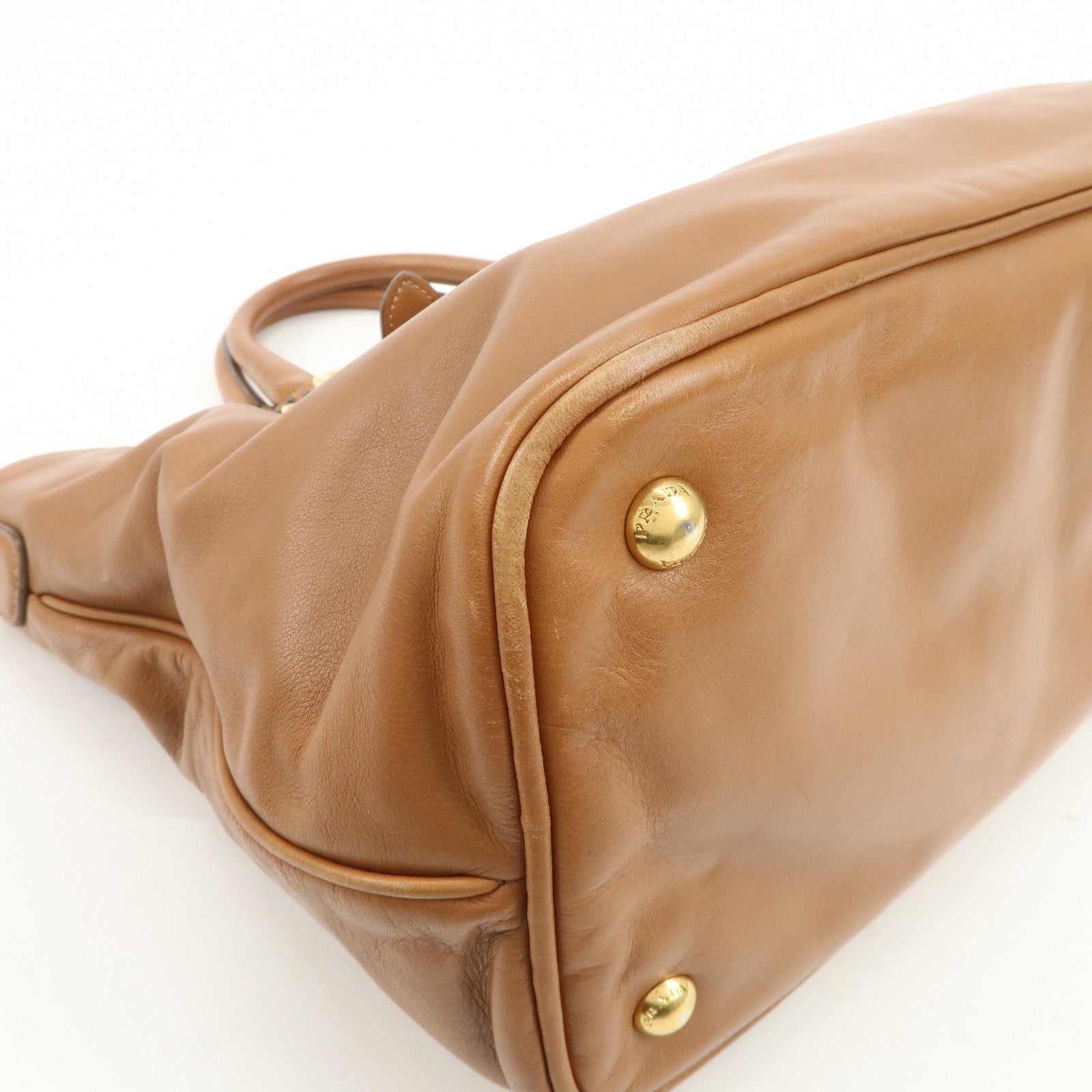 PRADA Calf Leather 2Way Bag Hand Bag Shoulder Bag Brown BN1902