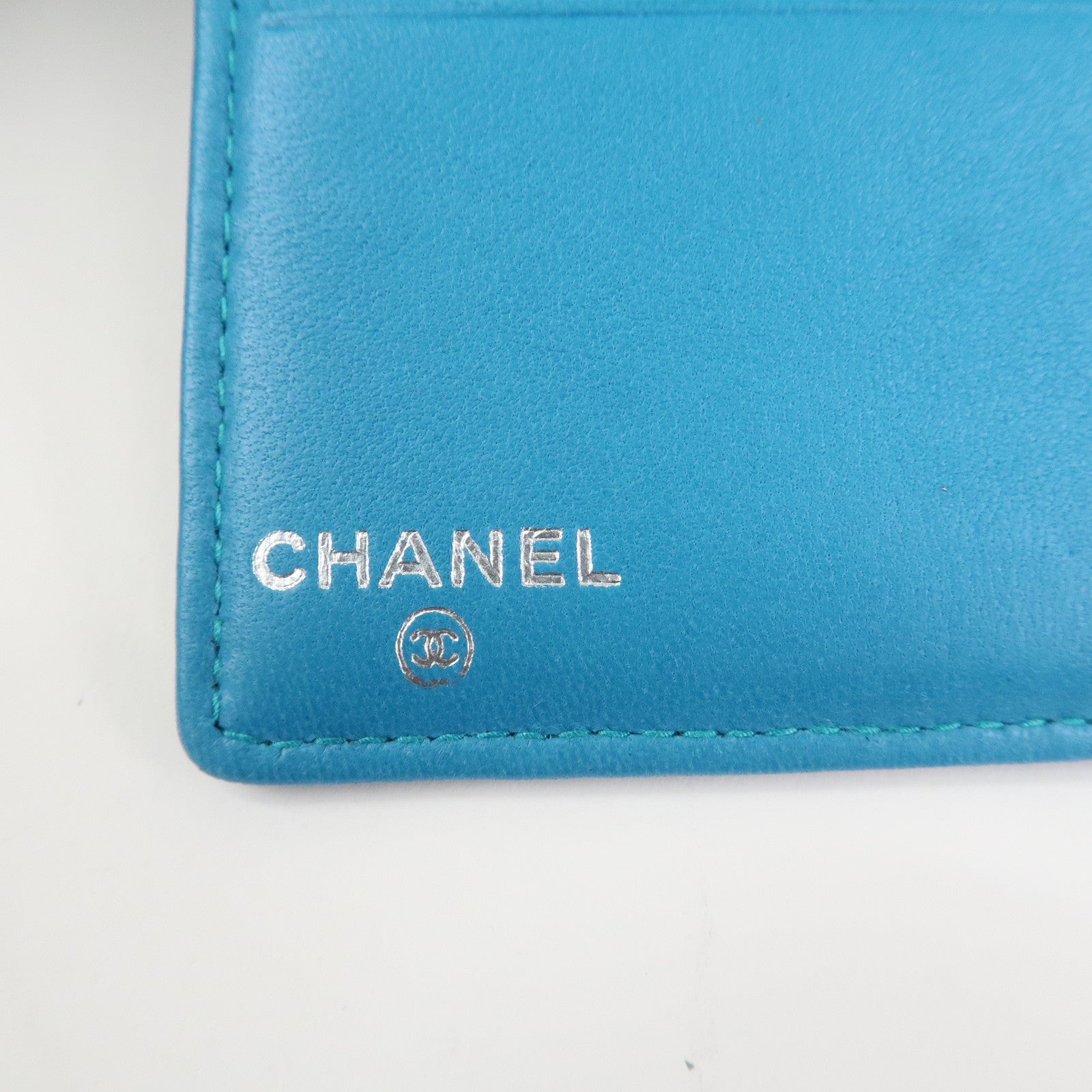 CHANEL Canvas Leather Chain Passport Case Black Multicolor