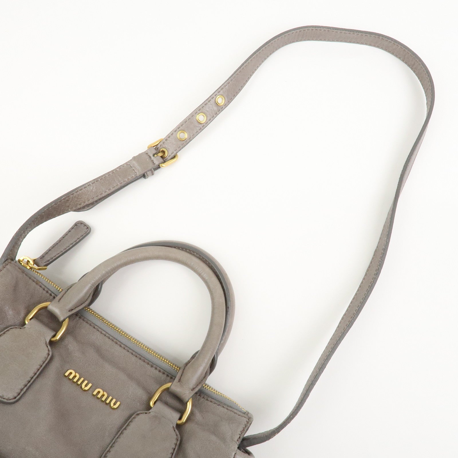 MIU MIU Leather 2Way Bag Hand Bag Shoulder Bag Gray