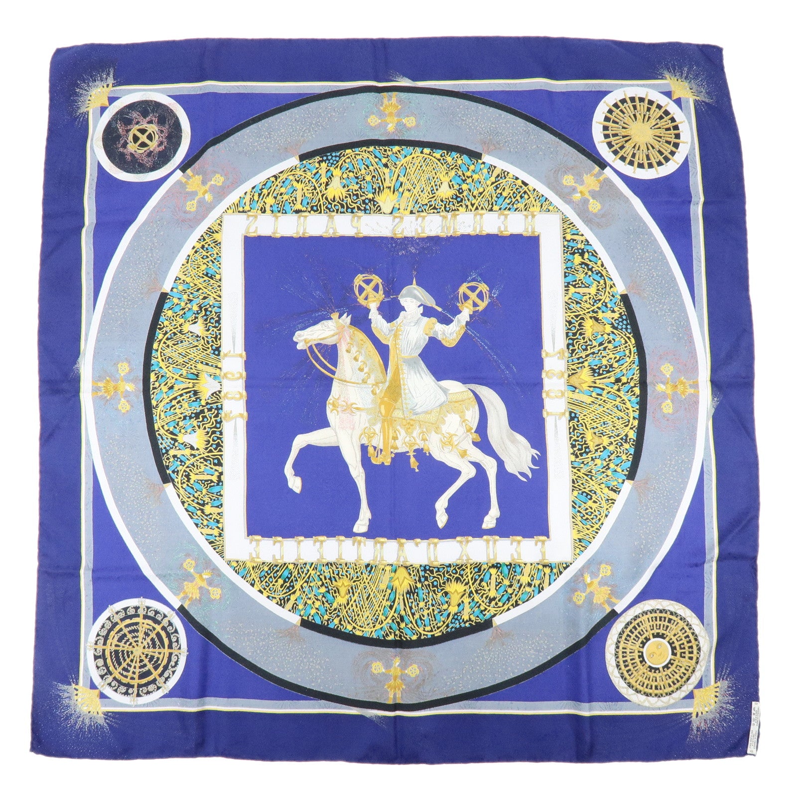 HERMES Carre 90 Silk 100% Scarf FEUX D’ARTIFICE Blue