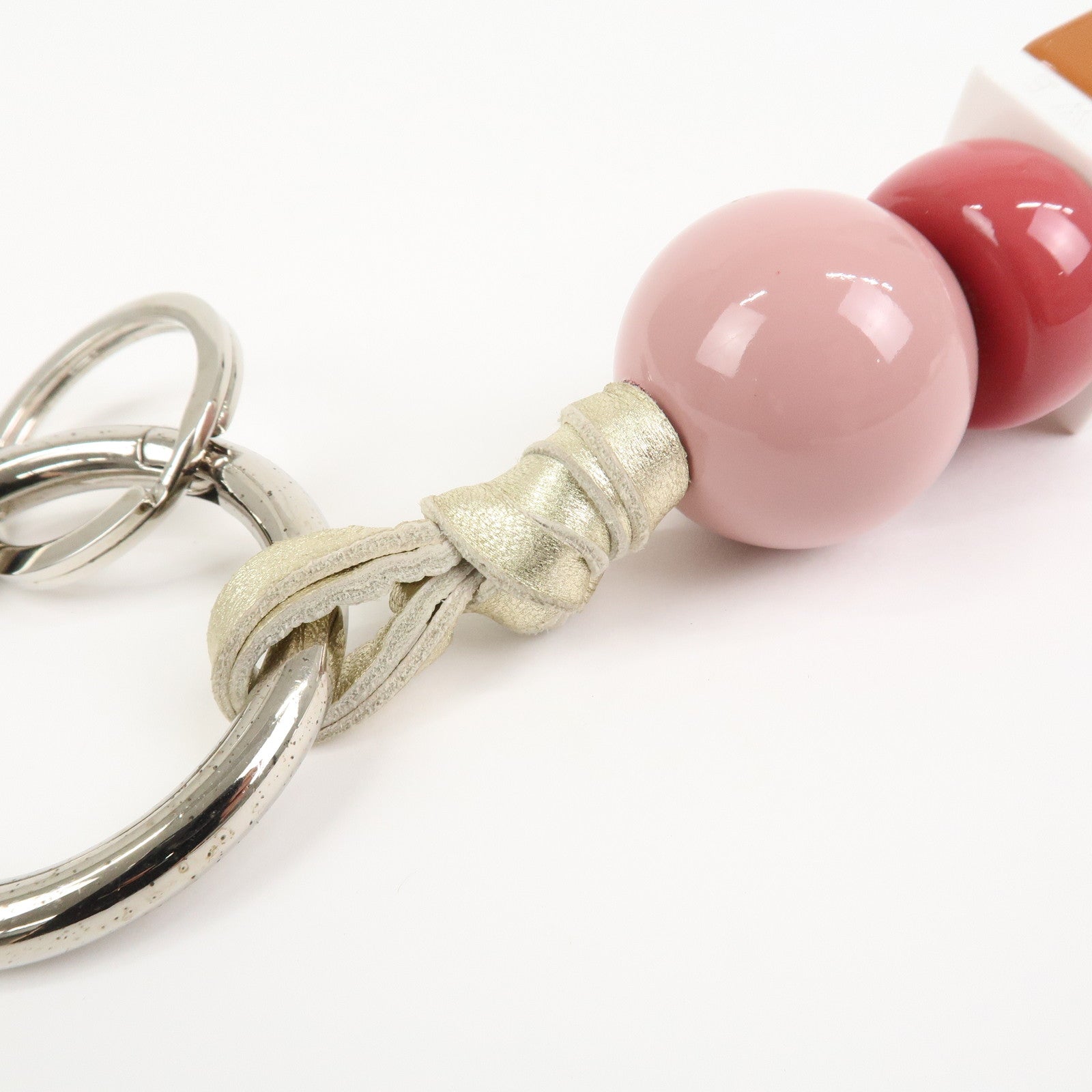 LOEWE Logo Leather Plastic Bag Charm Key Charm Key Chain Gold Pink