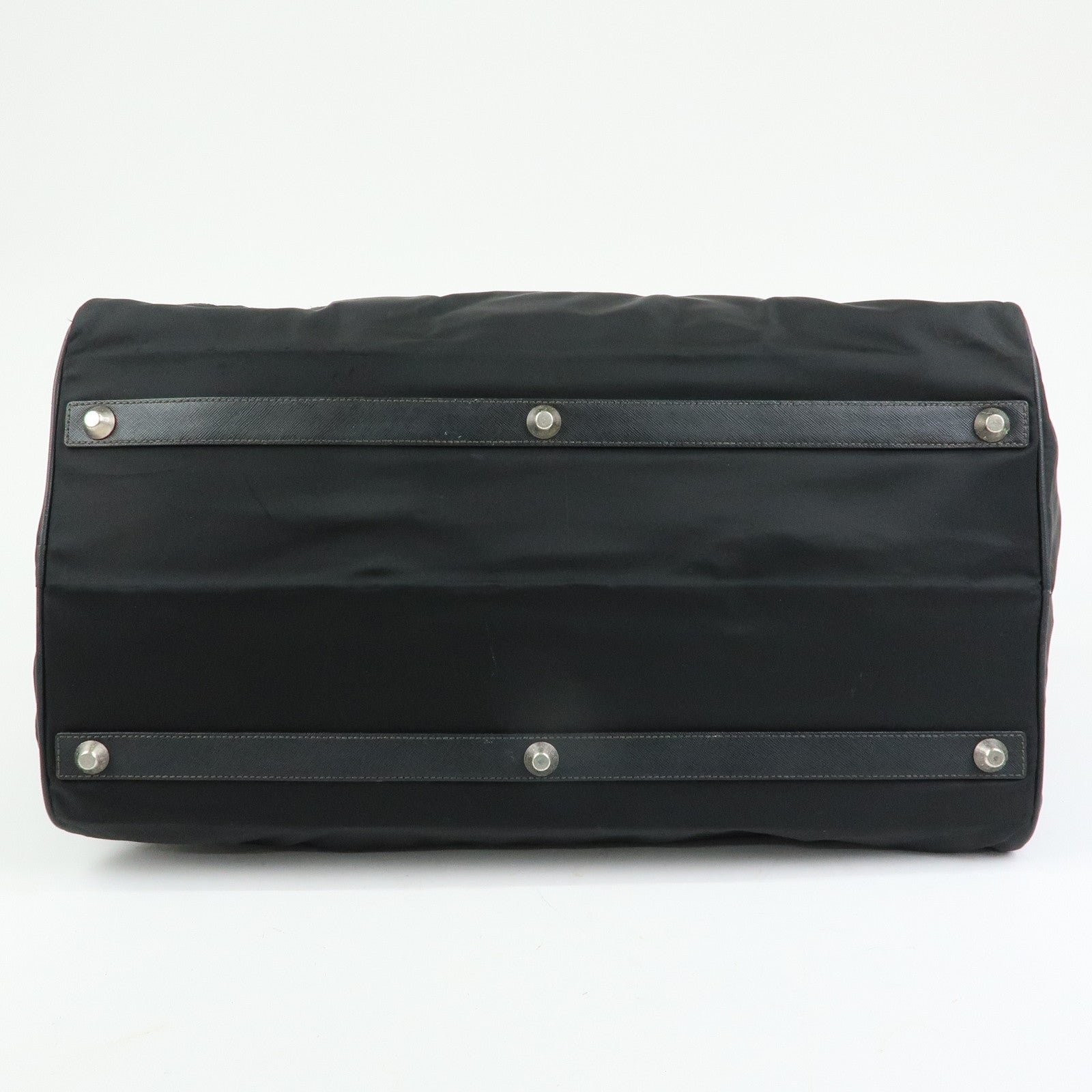 PRADA Triangle Logo Nylon Leather Boston Bag Travel Bag Black