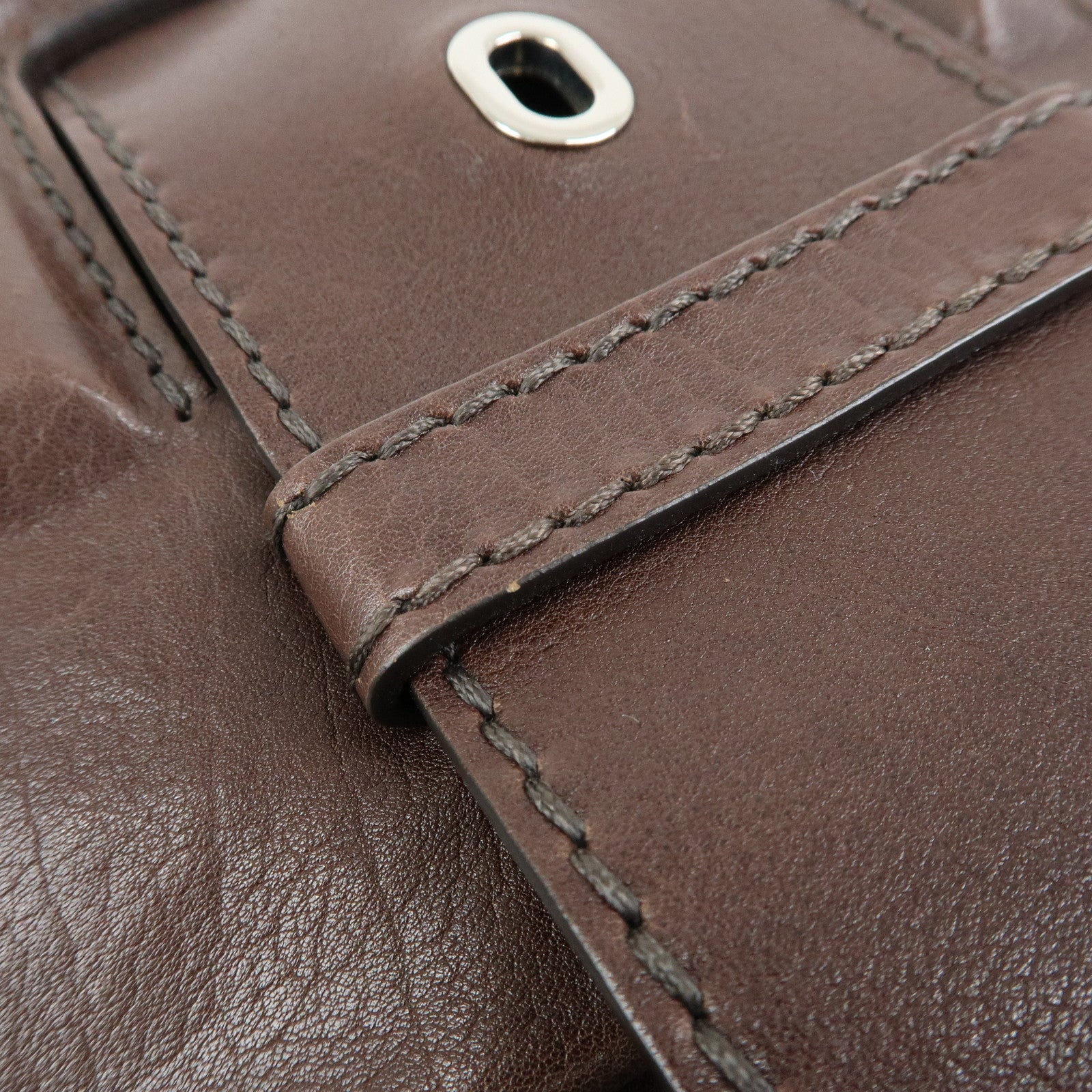 TOD'S Leather Belt Accent Flap Shoulder Bag Crossbody Bag Brown