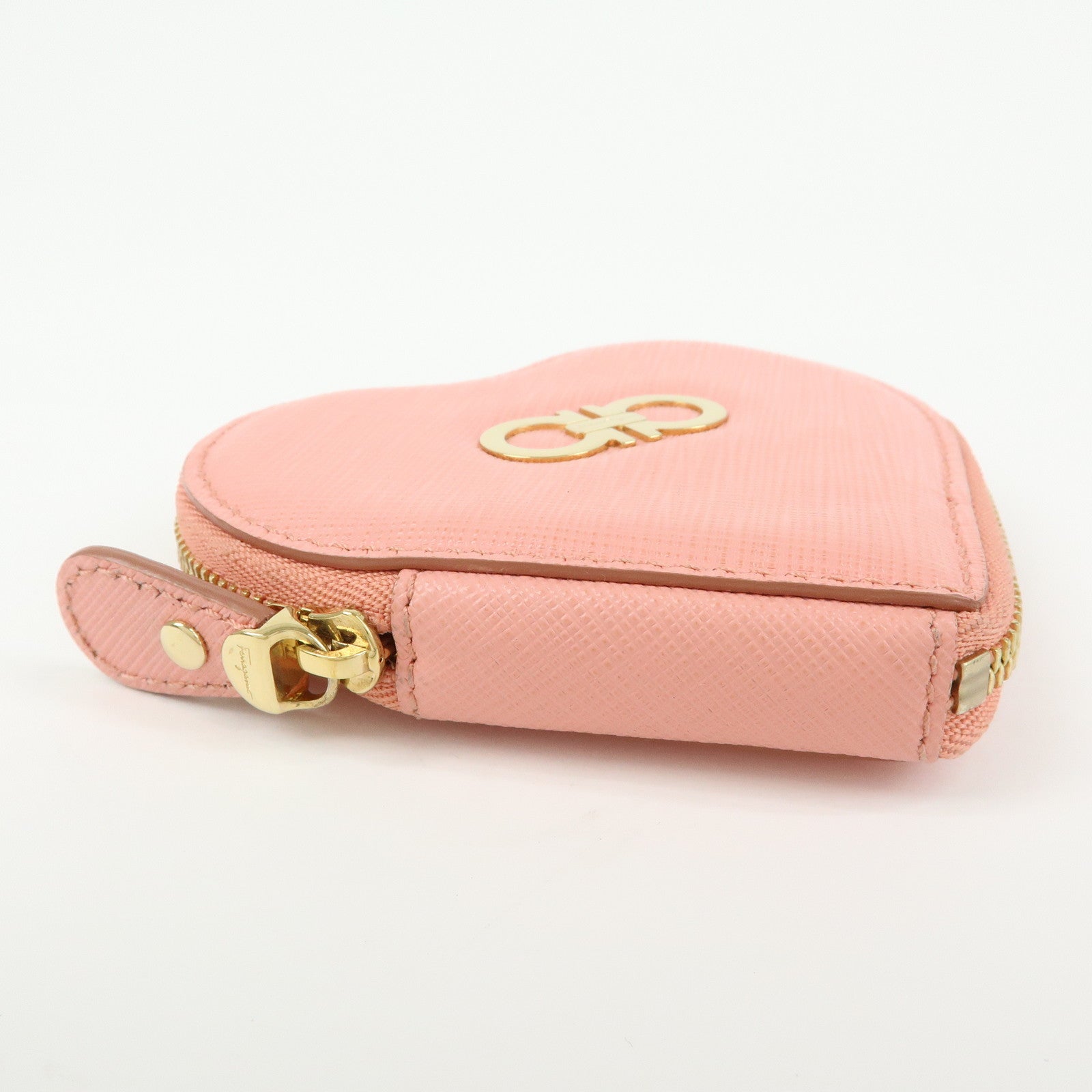 Ferragamo Gancini Leather Heart Motif Coin Case Pink