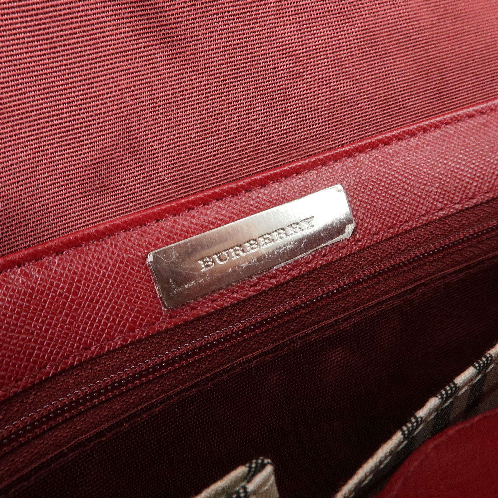 BURBERRY Logo Leather Shoulder Bag Hand Bag Red Silver